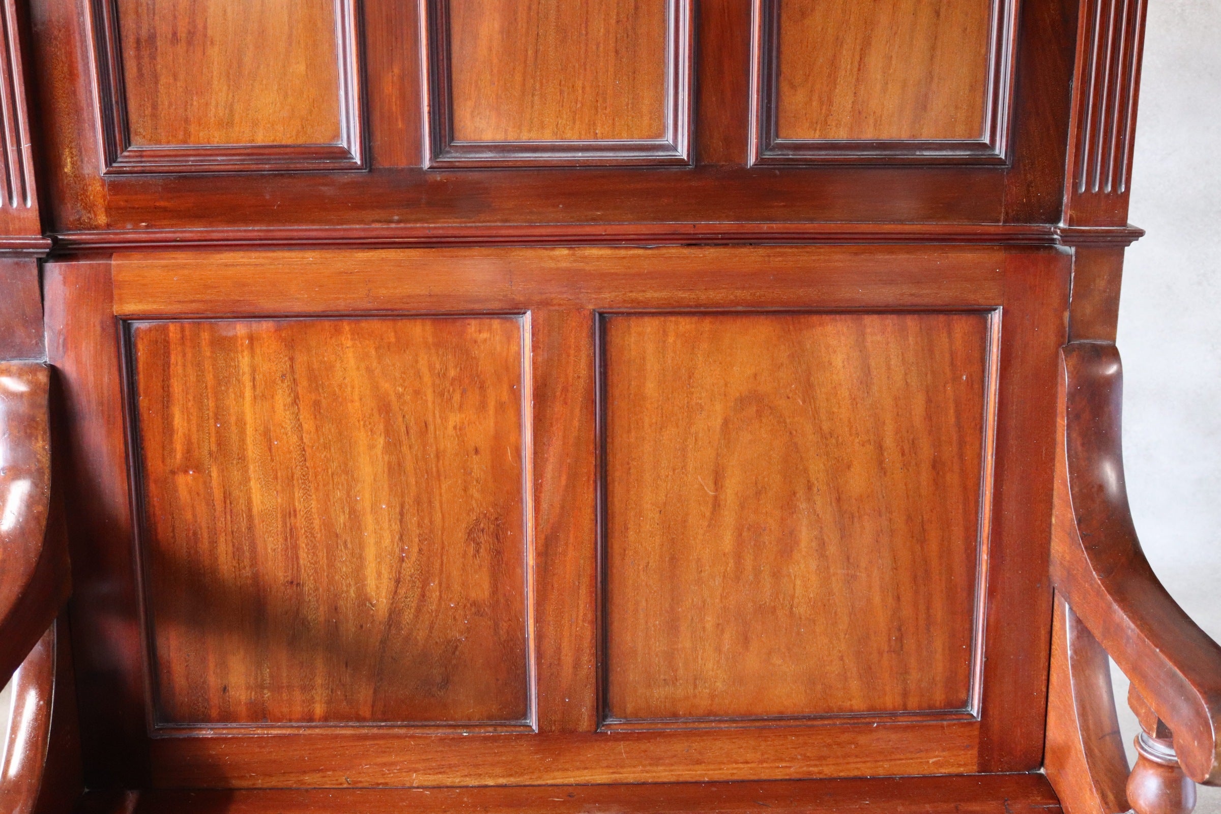 Antique Victorian Mahogany Hall Settle Bench with Panelled High Back c.1890