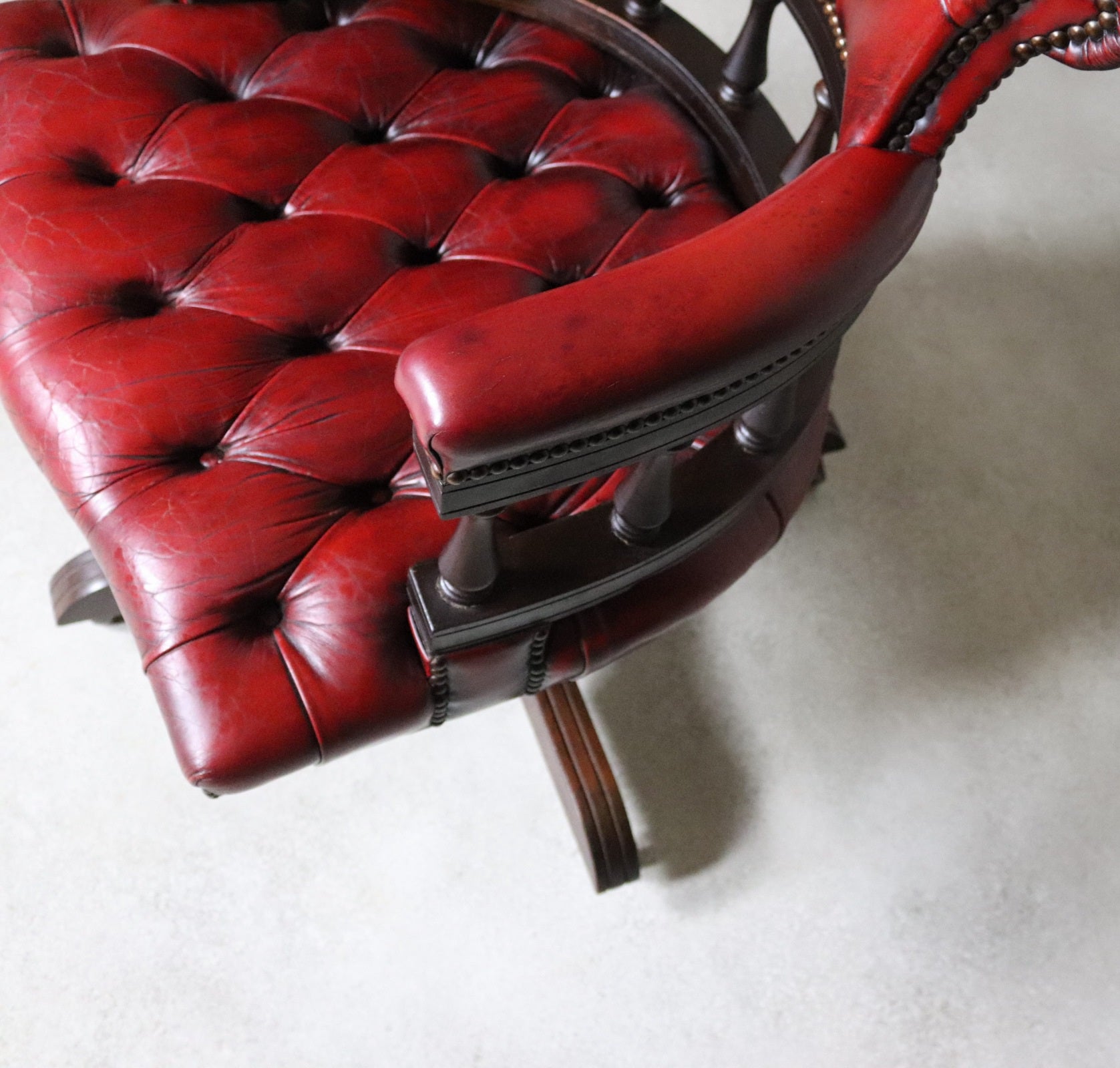 Vintage Red Leather Chesterfield Captians Chair Swivel Office / Desk Chair