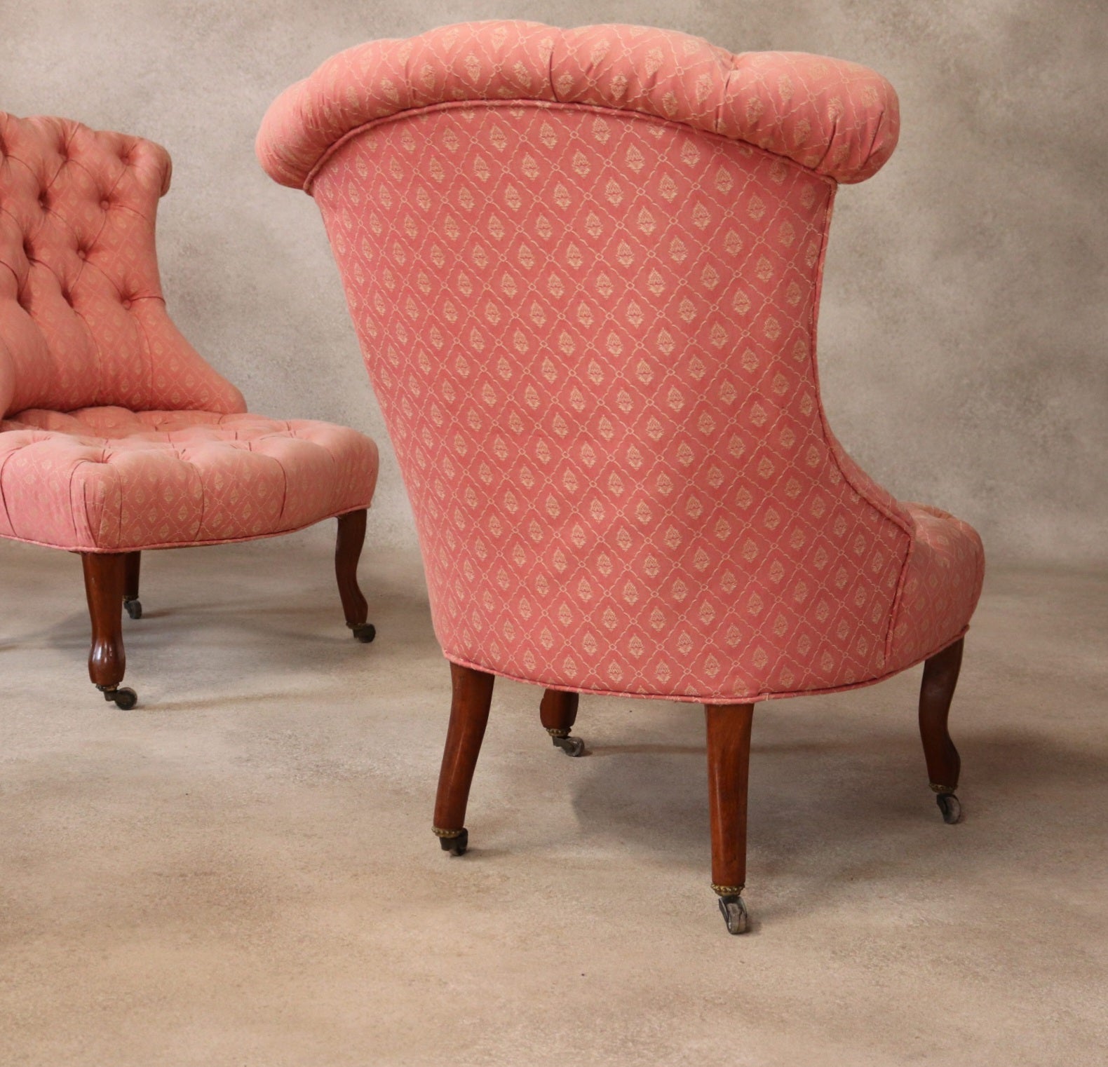 Pair Of Antique Walnut Victorian Chairs Scroll Back Slipper Chairs