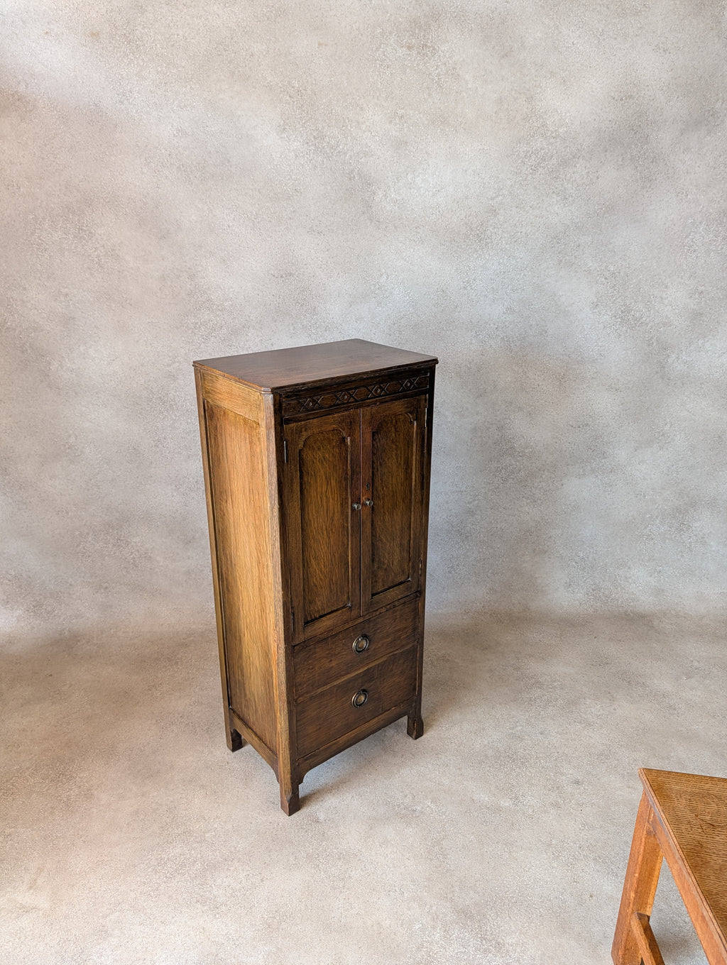 Vintage Oak Hall Cupboard 1930s Jacobean Revival Cupboard Compact Oak Cabinet