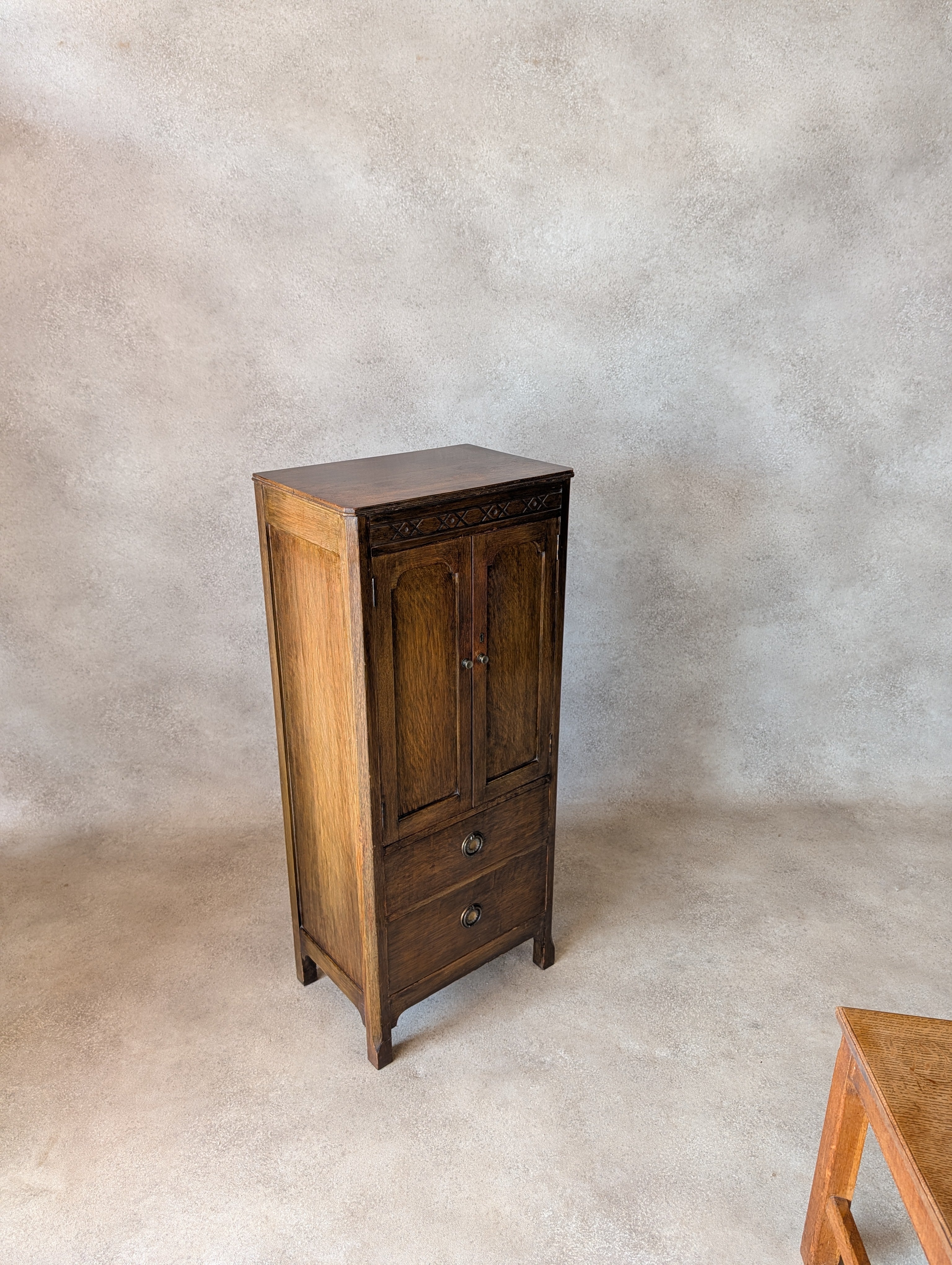 Vintage Oak Hall Cupboard 1930s Jacobean Revival Cupboard Compact Oak Cabinet