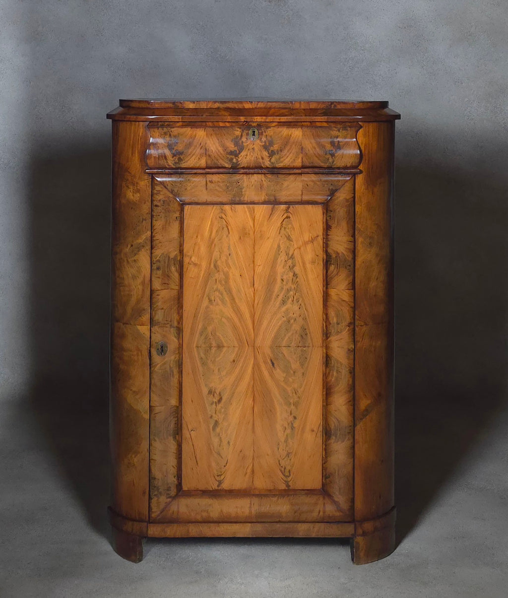 Antique Biedermeier Burr Walnut Corner Cabinet French Encoignure Cupboard C.1830