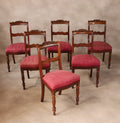 Set of 6 Late Victorian Antique Walnut Dining Chairs with Carved Crest Rails