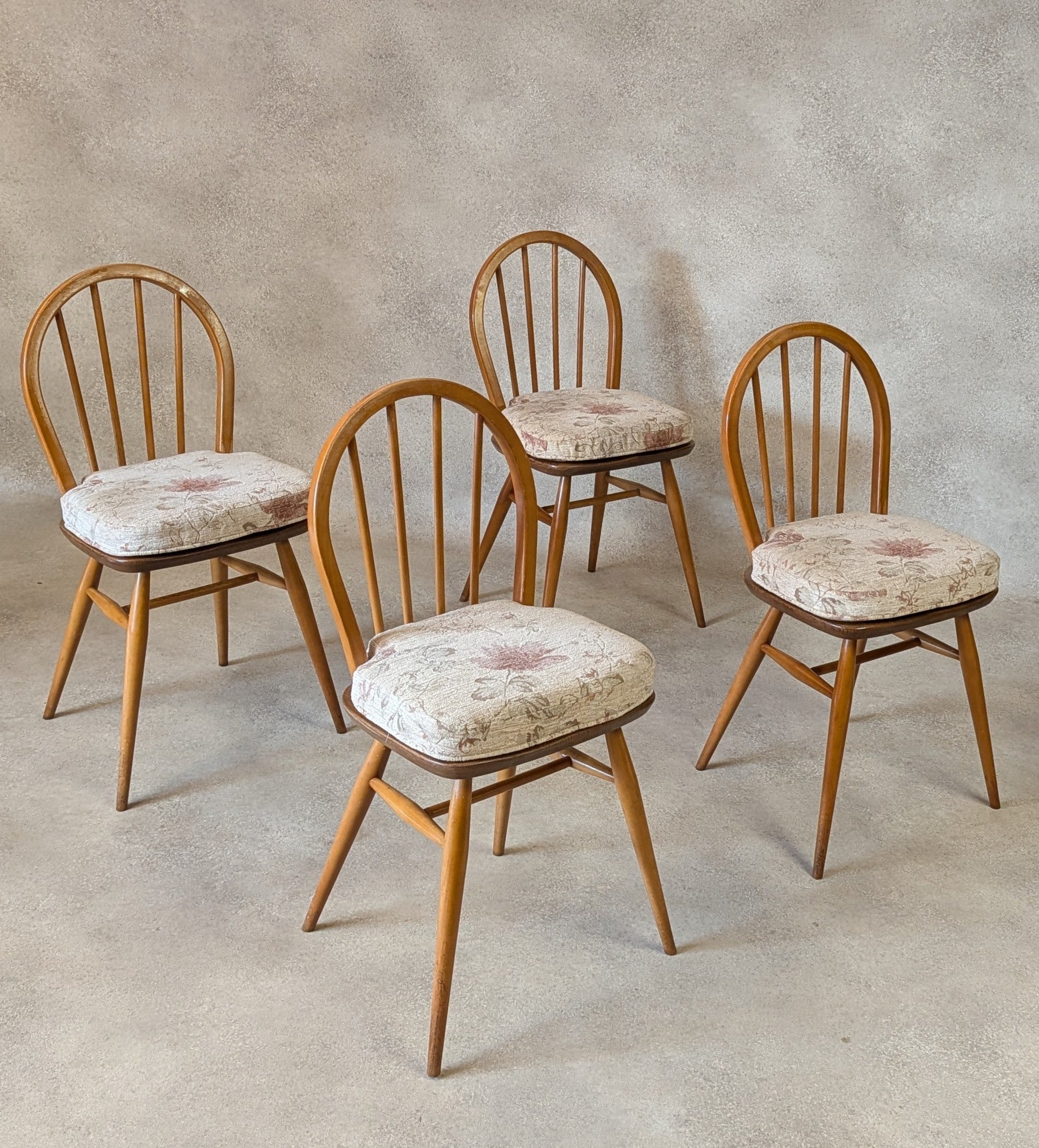Set Of 4 Mid Century Ercol Hoop Back Dining Chairs -  Blue Label