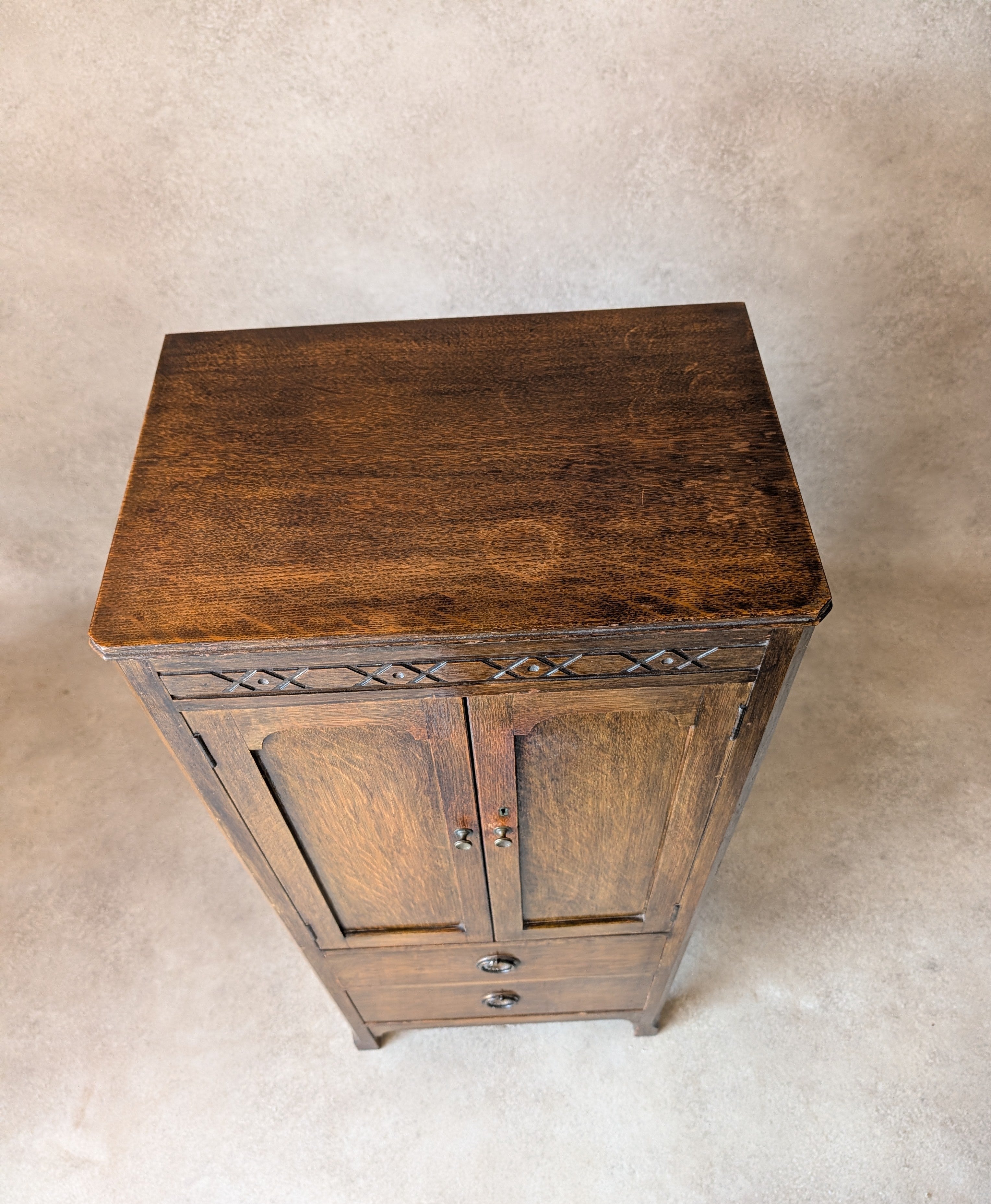 Vintage Oak Hall Cupboard 1930s Jacobean Revival Cupboard Compact Oak Cabinet