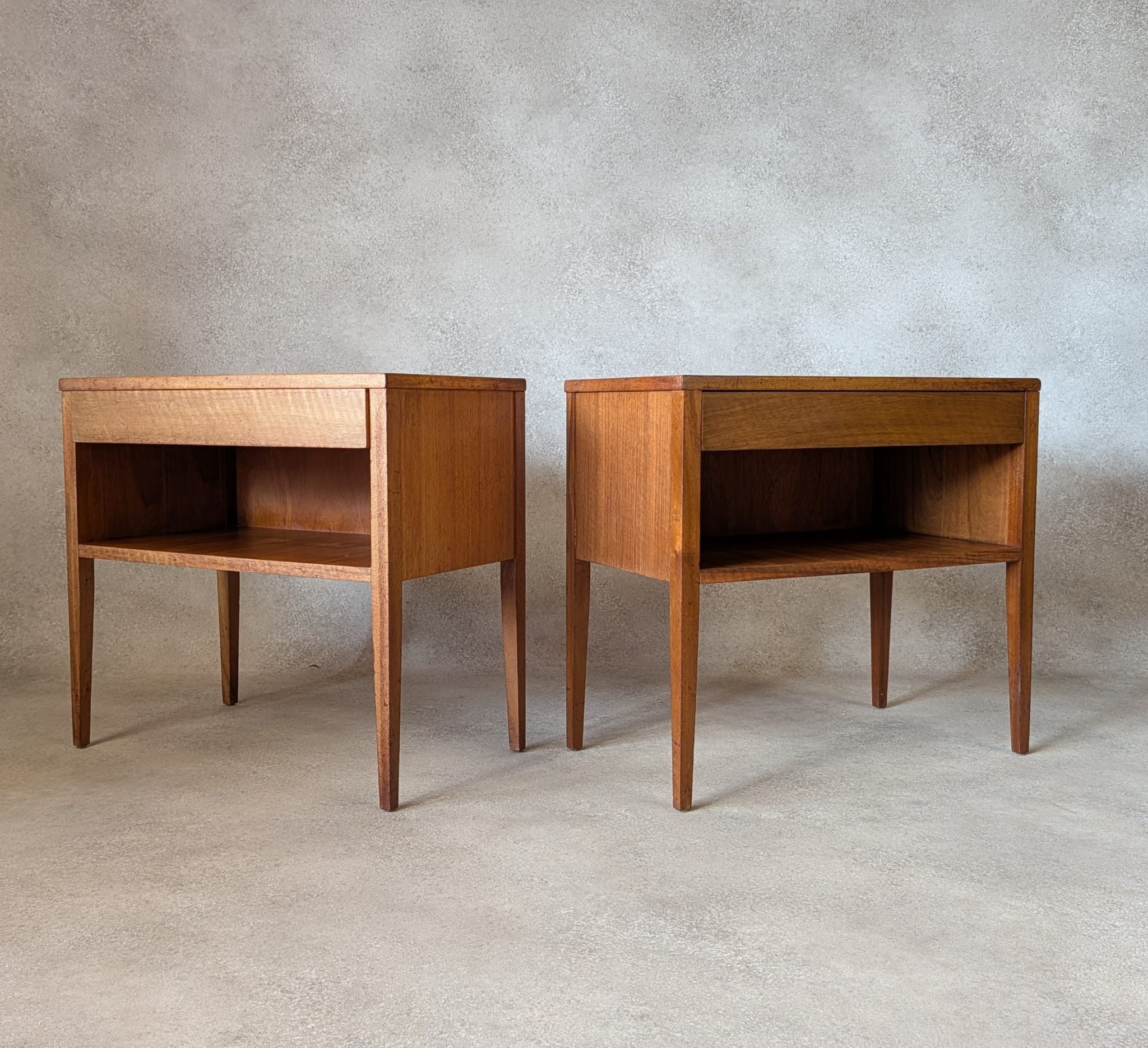 Pair Of Mid Century Alfred Cox Walnut Bedside Tables 1960s