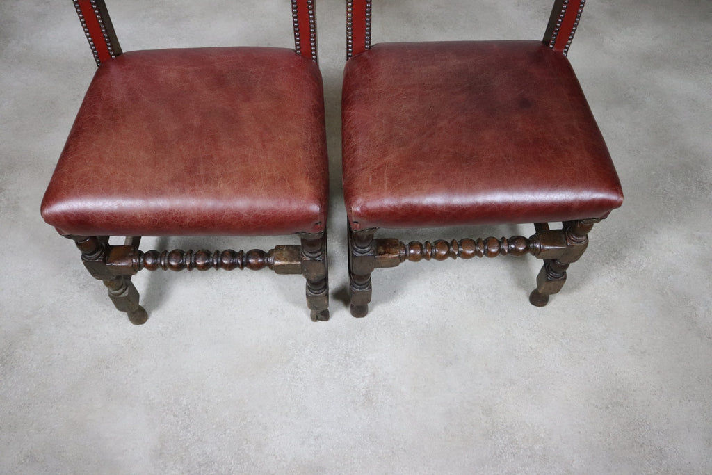 Set Of 6 Antique Cromwellian Style Oak And Leather Dining Chairs