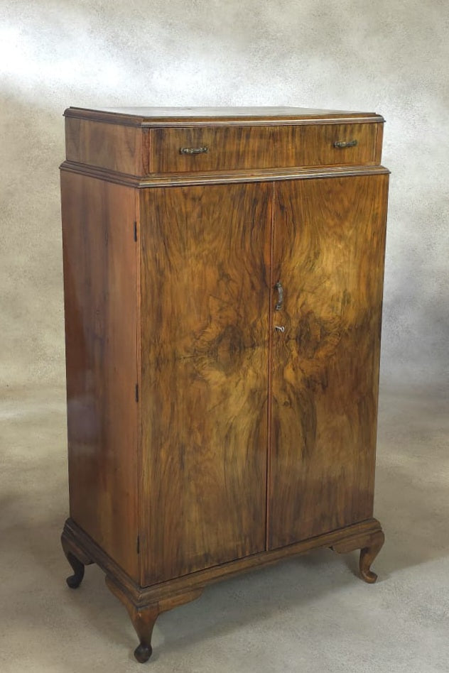 Vintage Art Deco Burr Walnut Compactum Tallboy 1930s Linen Cabinet