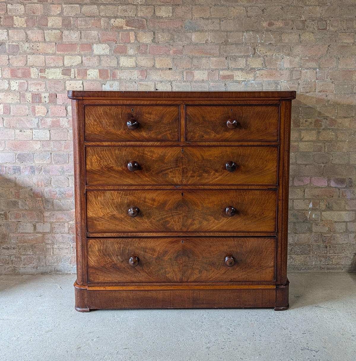 Antique Victorian Flame Mahogany Chest Of Drawers Large 2 Over 3 Tallboy C.1880