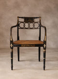 Antique Regency Ebonised parcel-Gilt Painted Elbow Chair Cane Seat Armchair