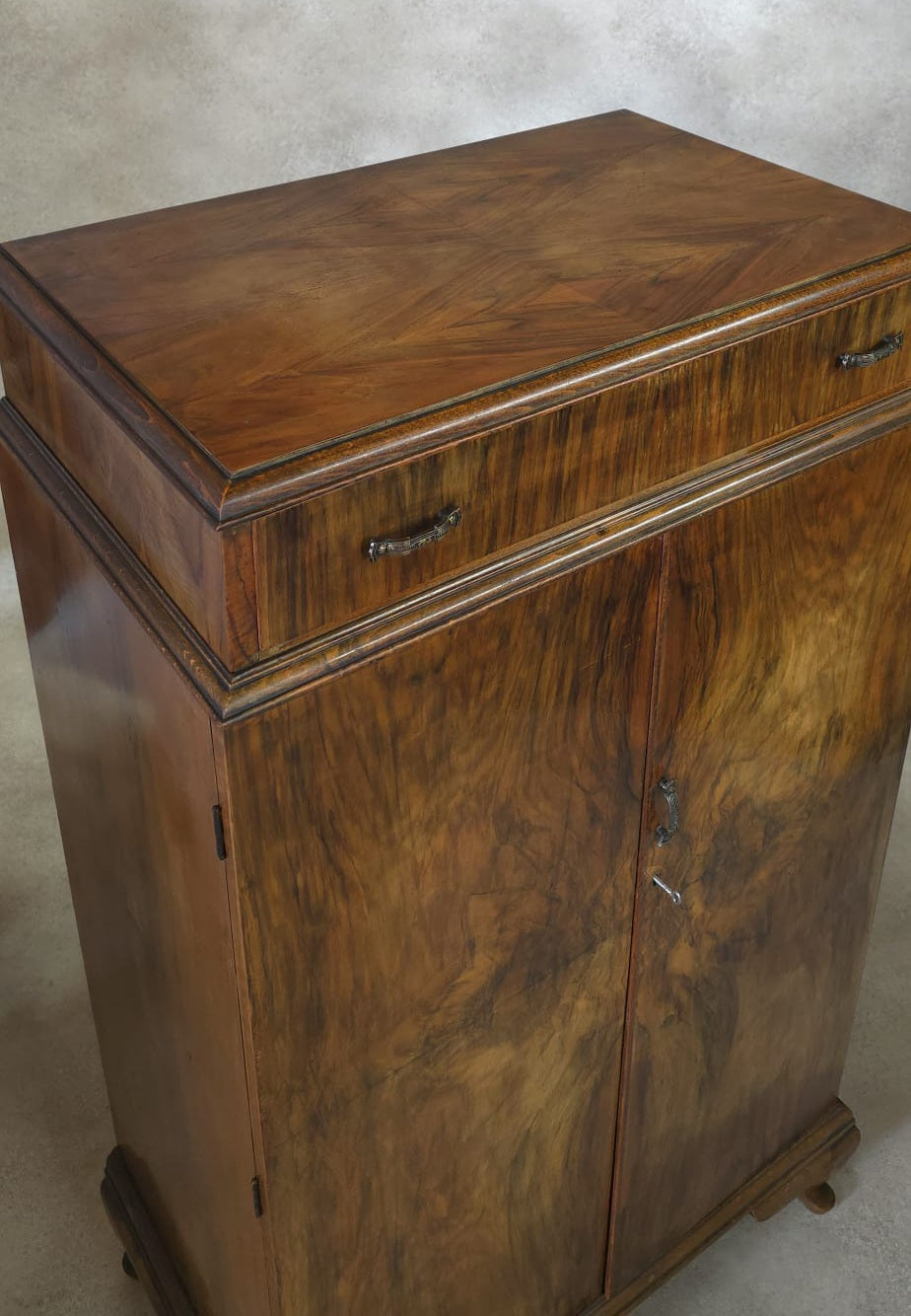 Vintage Art Deco Burr Walnut Compactum Tallboy 1930s Linen Cabinet
