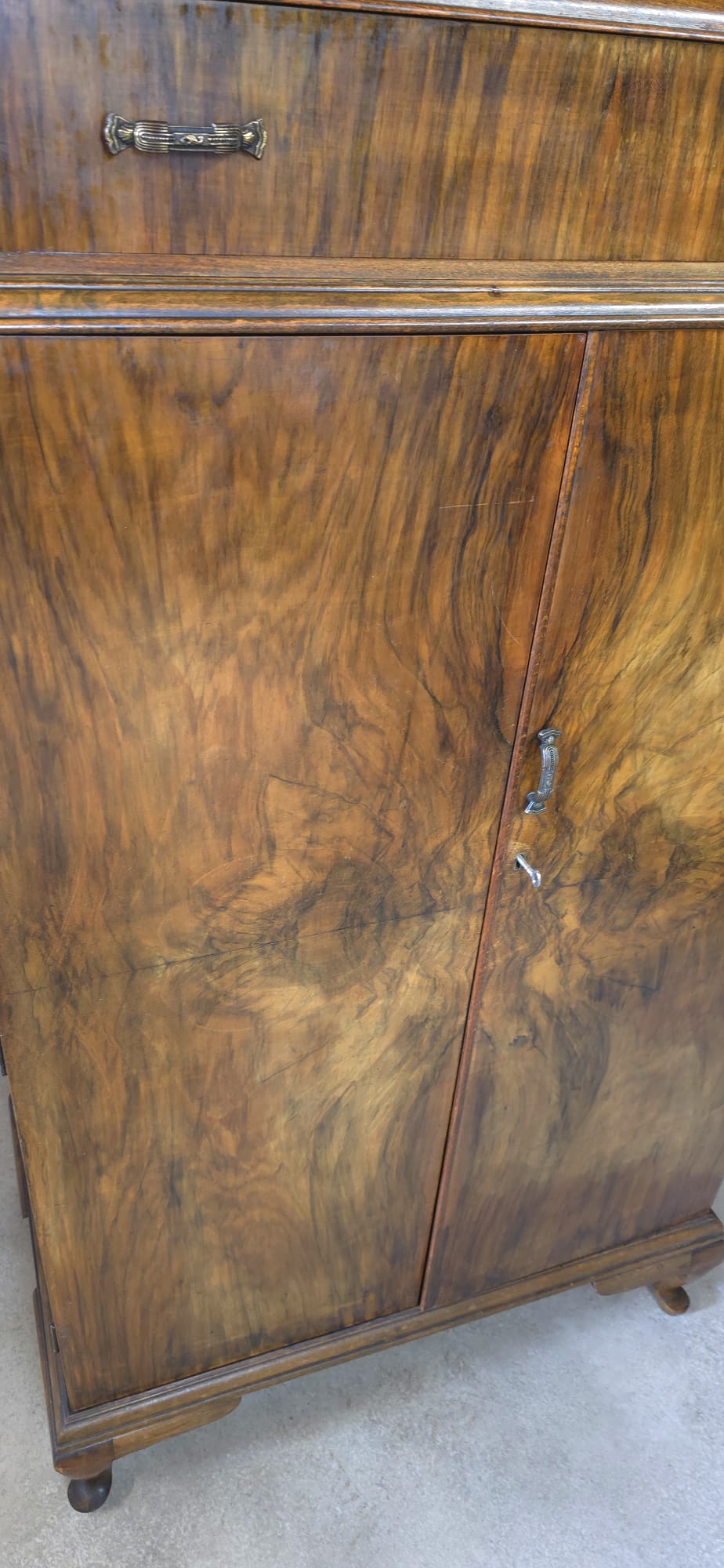 Vintage Art Deco Burr Walnut Compactum Tallboy 1930s Linen Cabinet