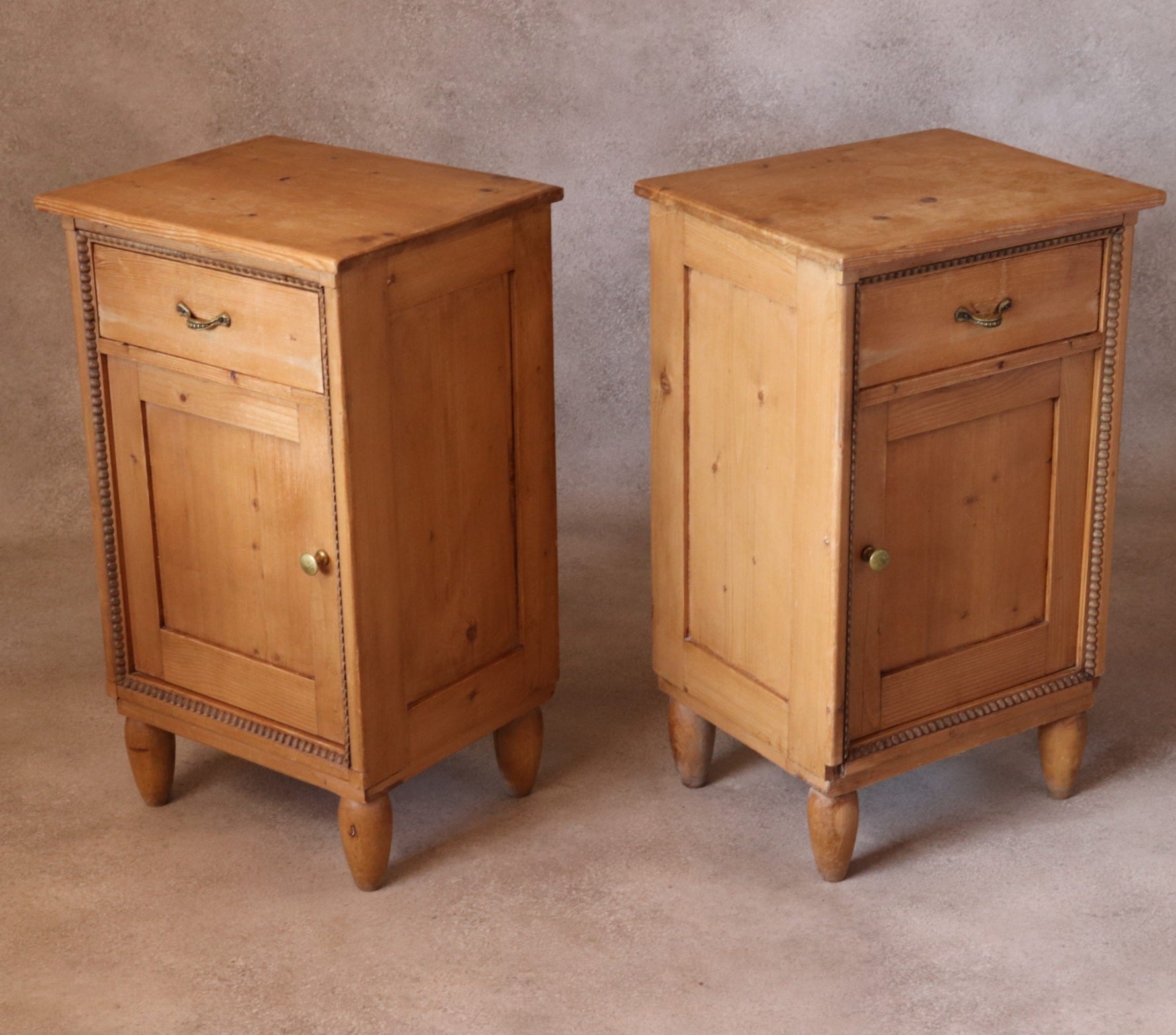 Pair of Vintage Country Pine Bedside Cabinets /Cupboards Farmhouse Nightstands