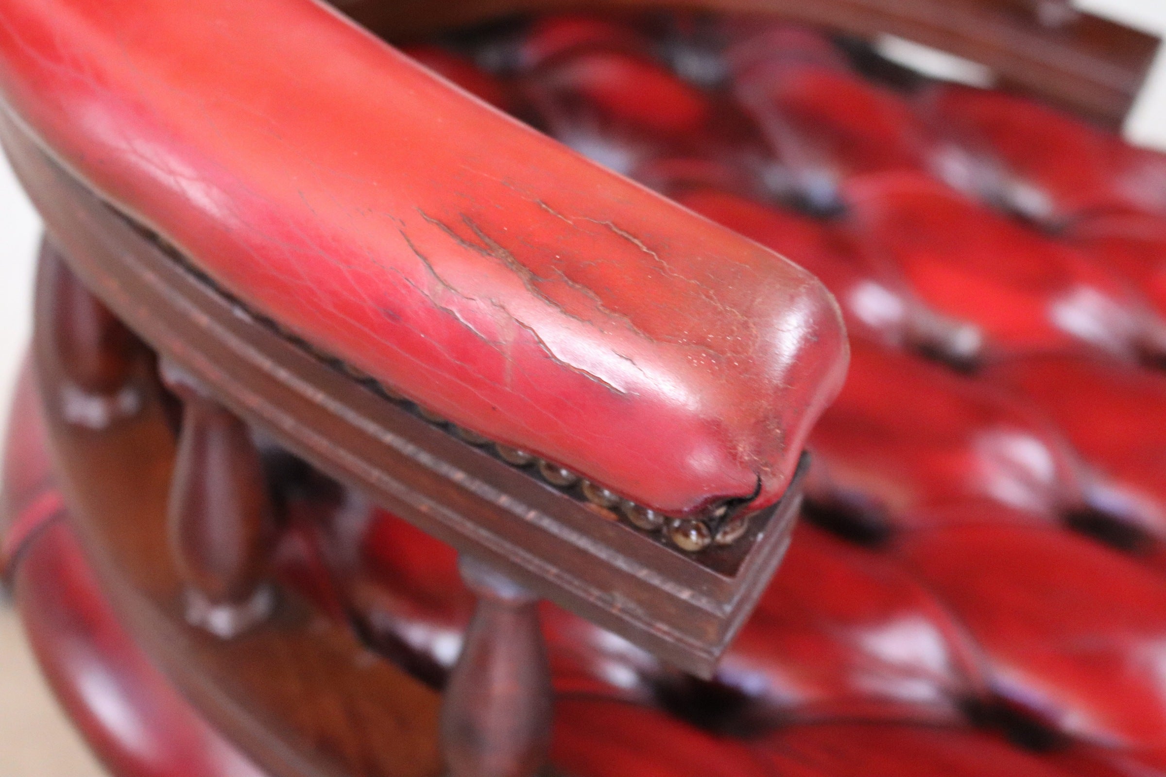 Vintage Red Leather Chesterfield Captains Chair Swivel Office Desk Chair
