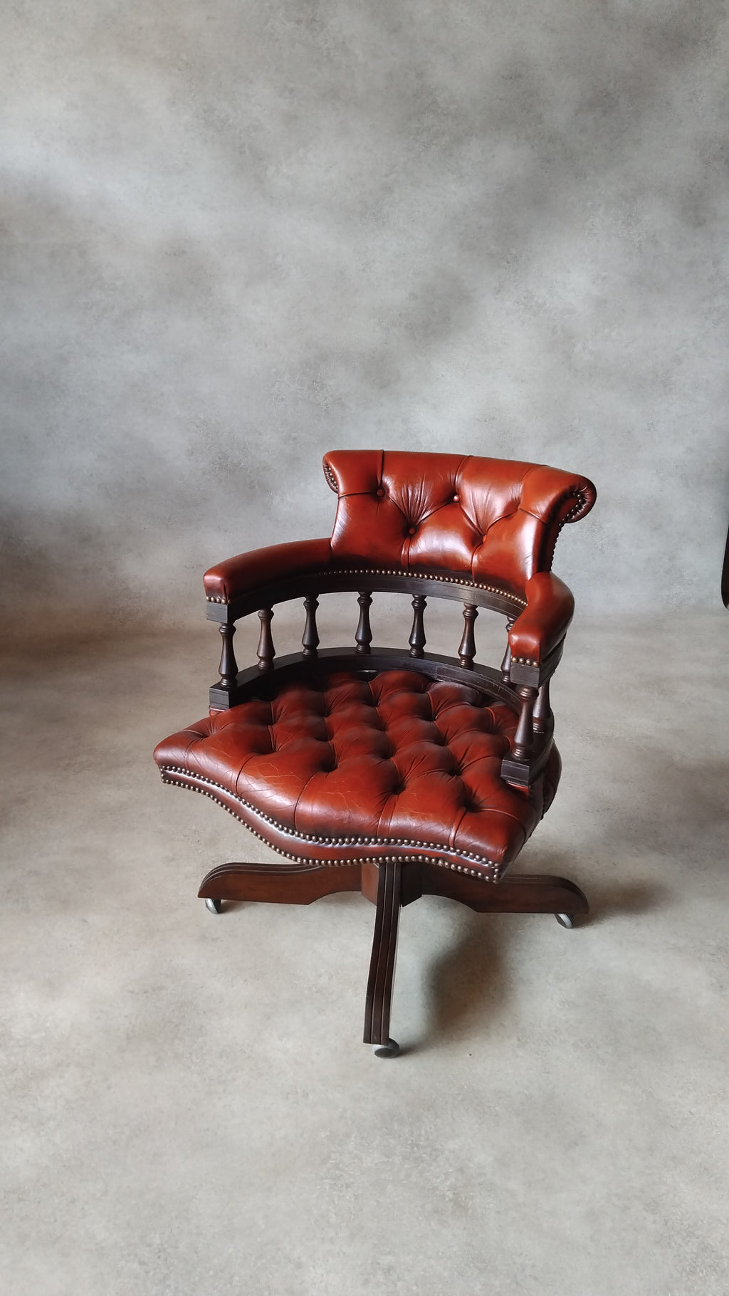 Vintage Red Leather Chesterfield Captians Chair Swivel Office / Desk Chair