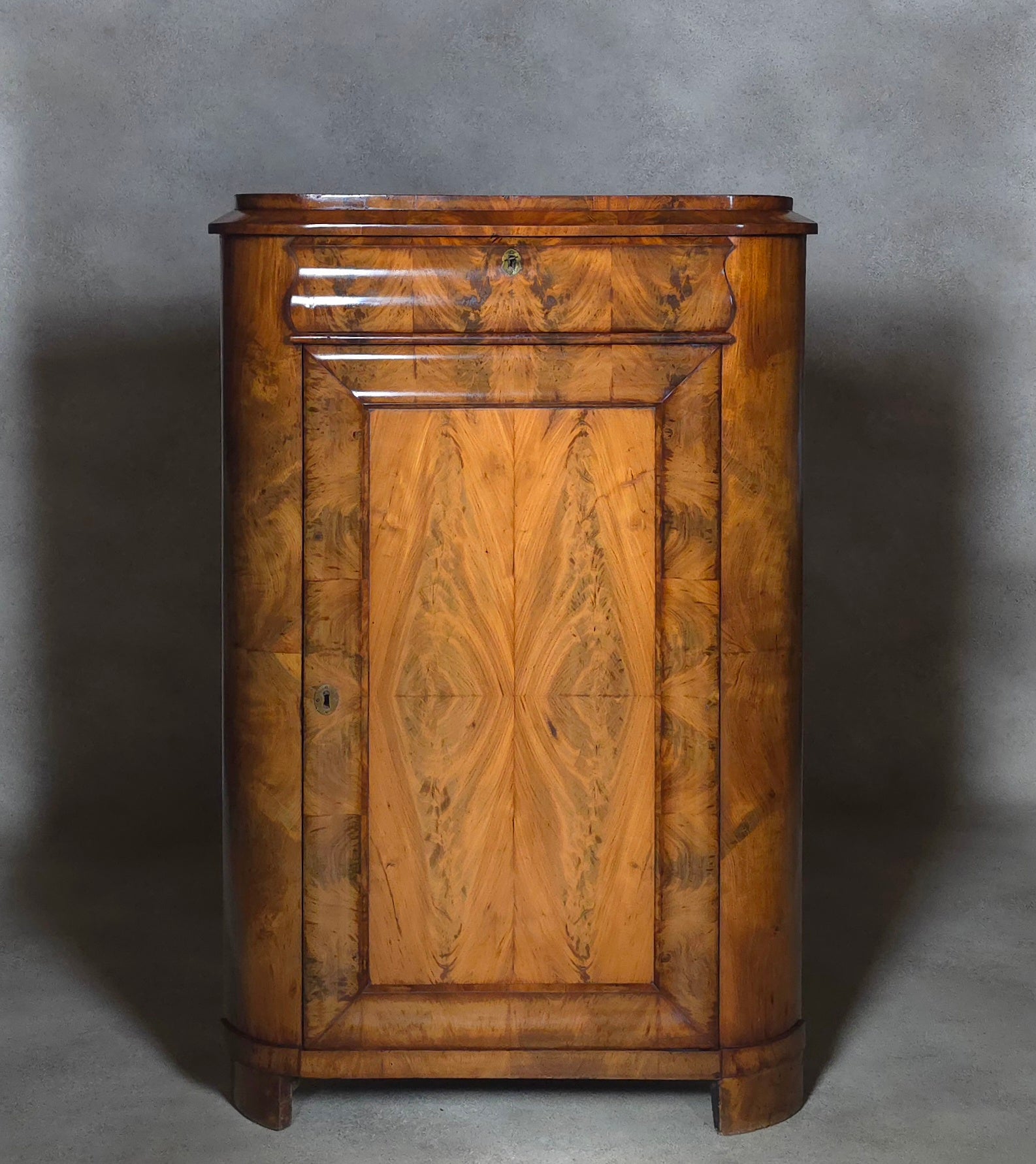 Antique Biedermeier Burr Walnut Corner Cabinet French Encoignure Cupboard C.1830
