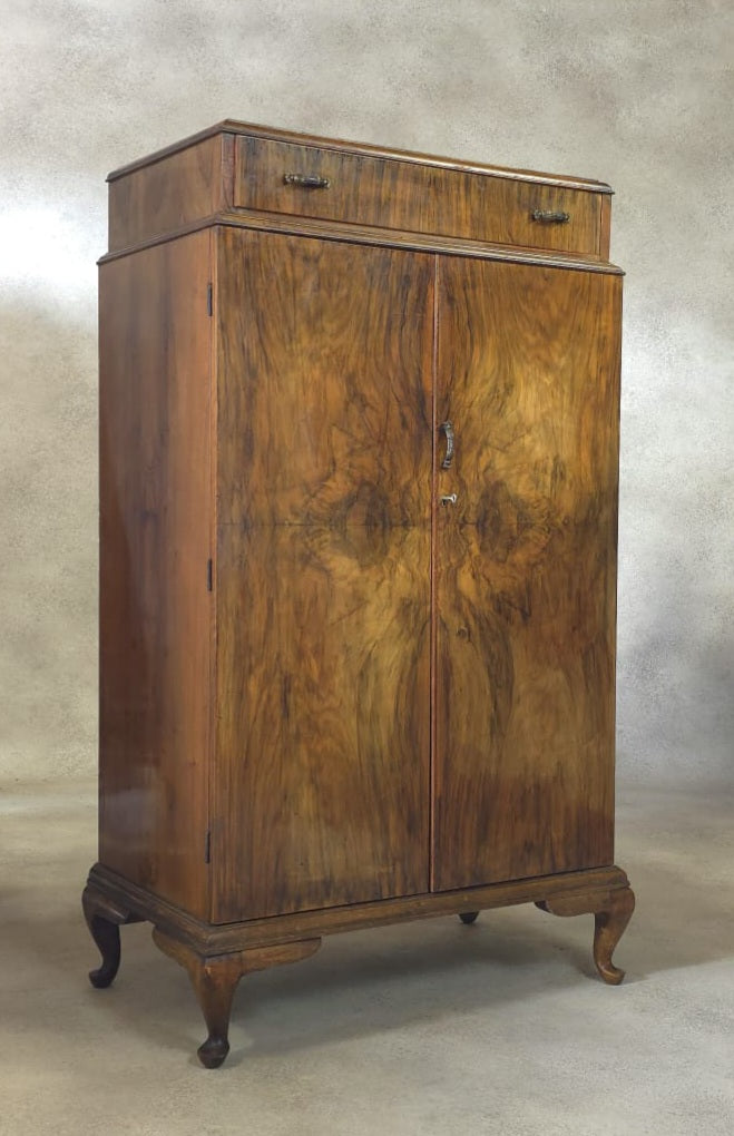 Vintage Art Deco Burr Walnut Compactum Tallboy 1930s Linen Cabinet