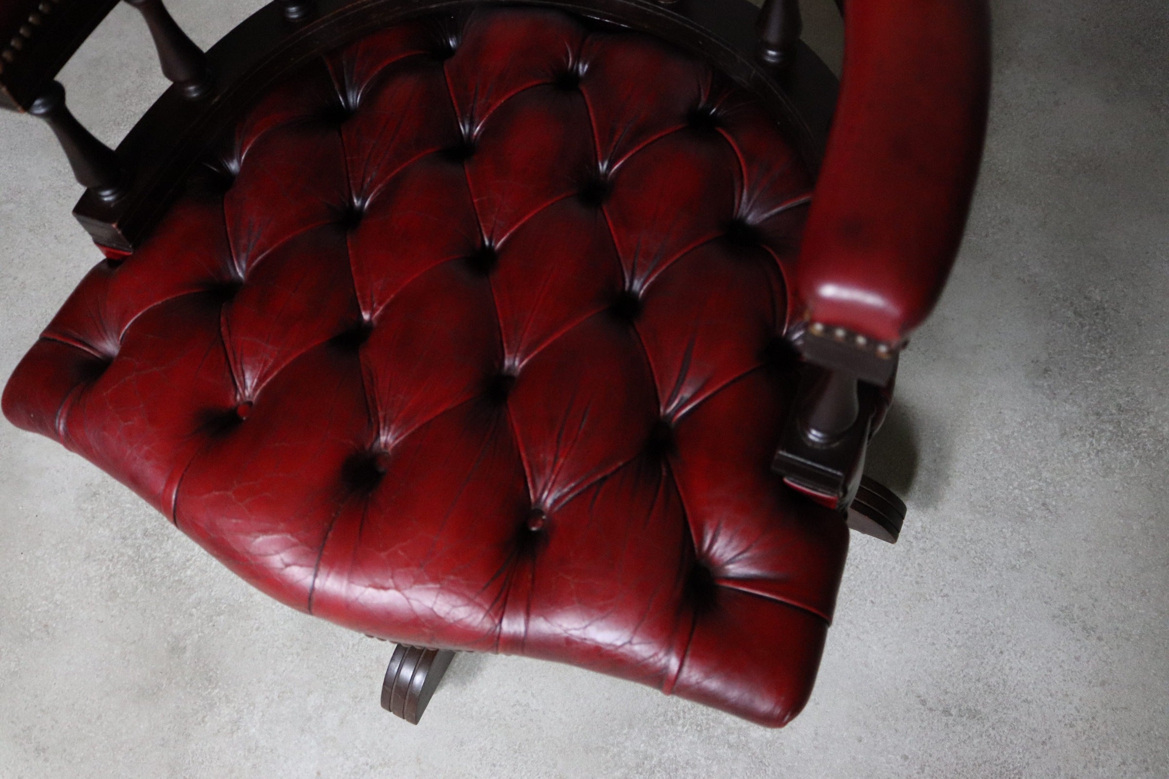 Vintage Red Leather Chesterfield Captians Chair Swivel Office / Desk Chair