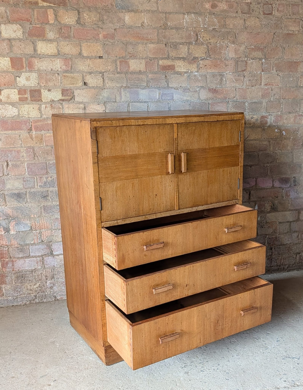 Mid Century Oak Tallboy Vintage Linen Cupboard  / Drawers