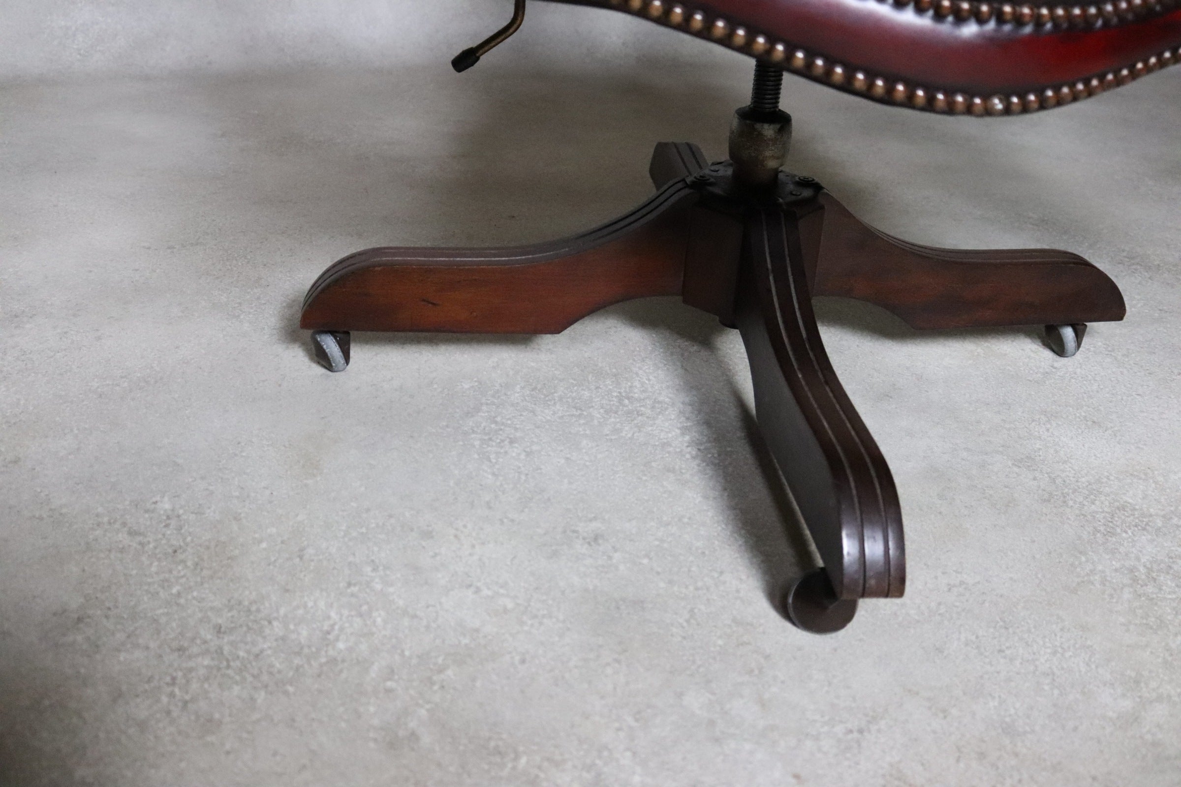 Vintage Red Leather Chesterfield Captians Chair Swivel Office / Desk Chair
