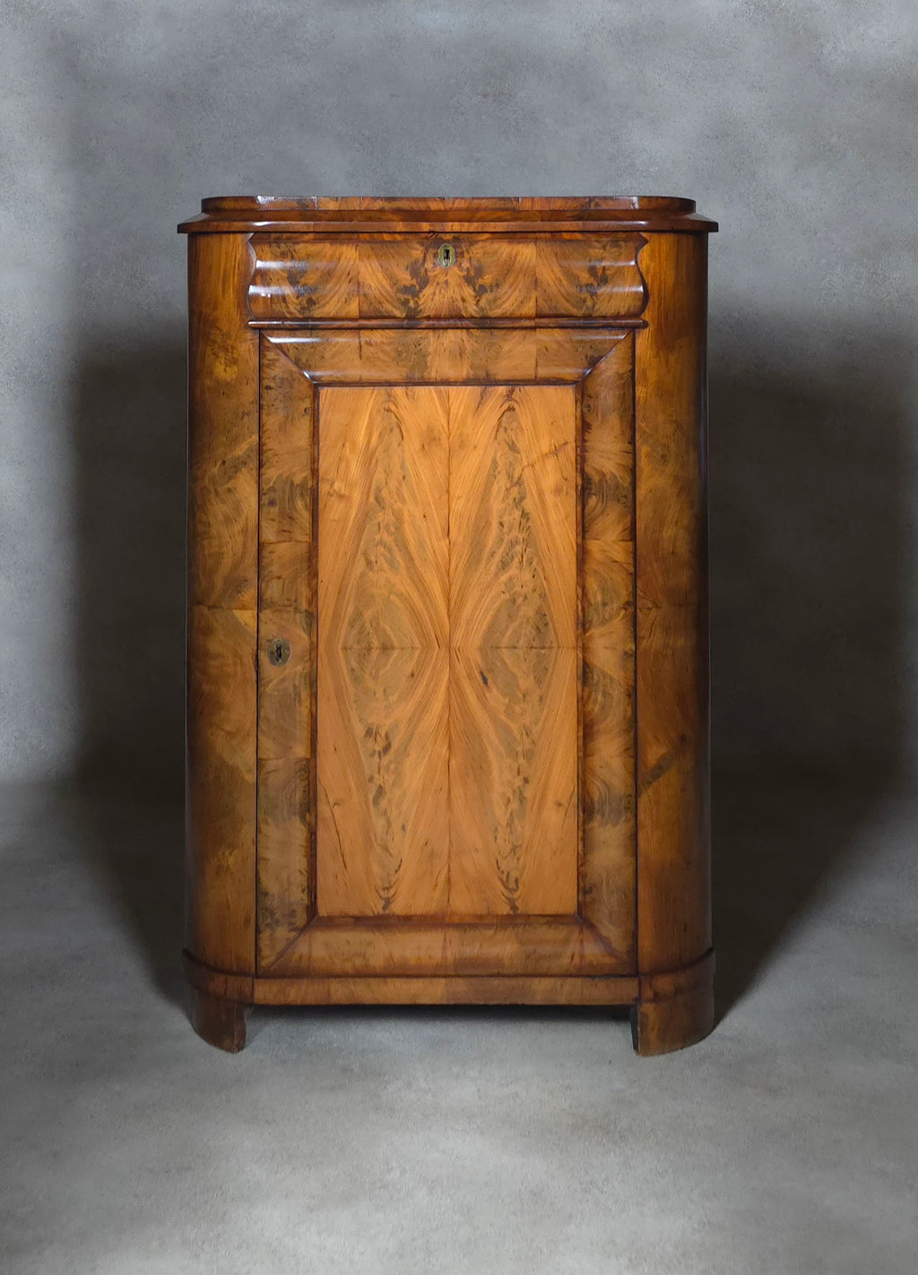 Antique Biedermeier Burr Walnut Corner Cabinet French Encoignure Cupboard C.1830
