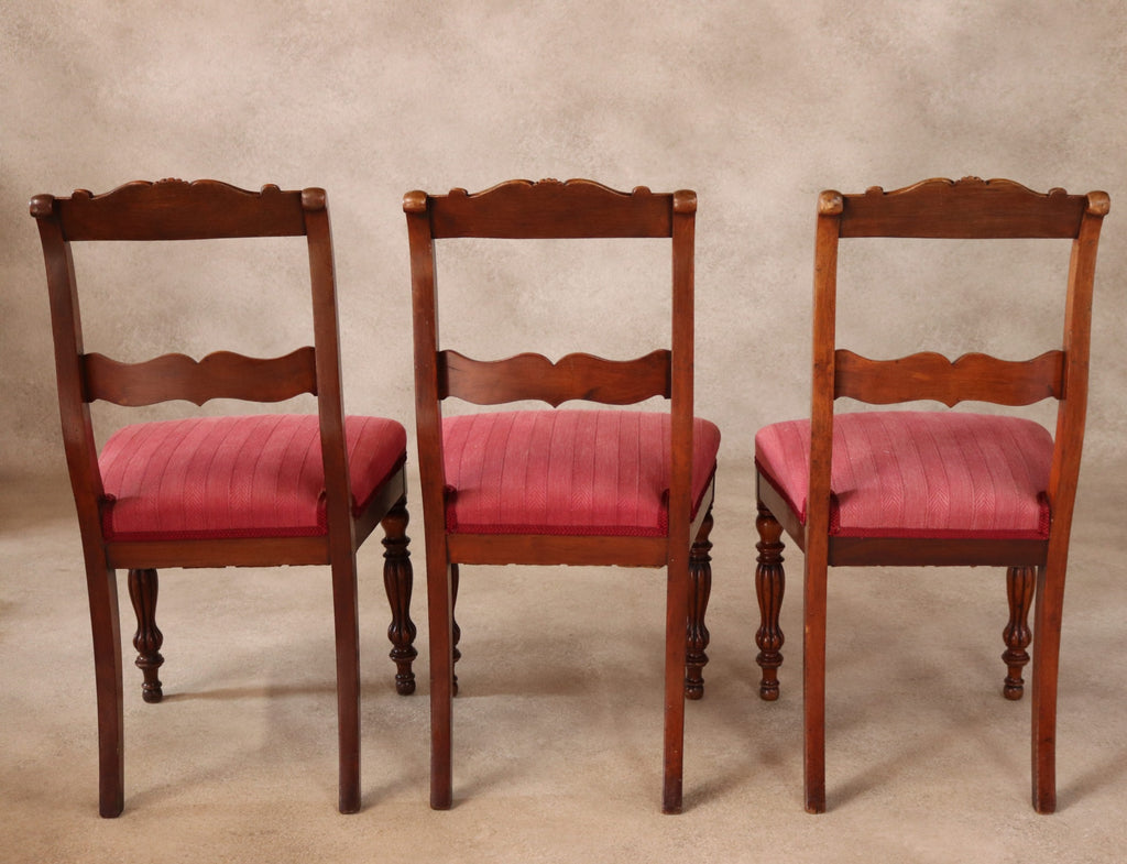 Set of 6 Late Victorian Antique Walnut Dining Chairs with Carved Crest Rails