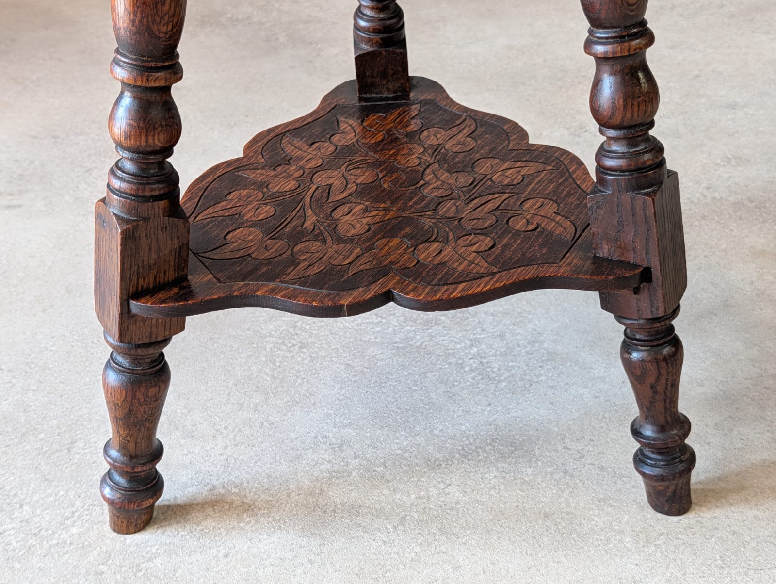 Antique Arts & Crafts Carved Oak Side Table Liberty Style Octagonal Plant Stand