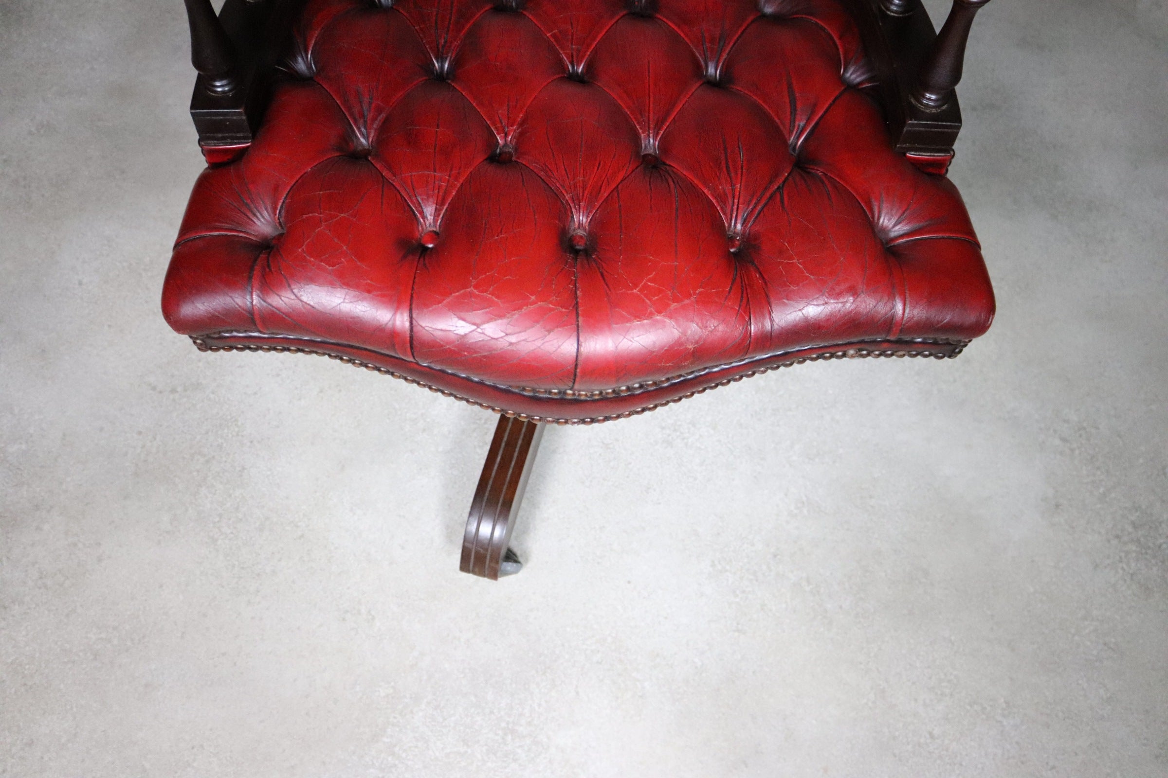 Vintage Red Leather Chesterfield Captains Chair Swivel Office Desk Chair