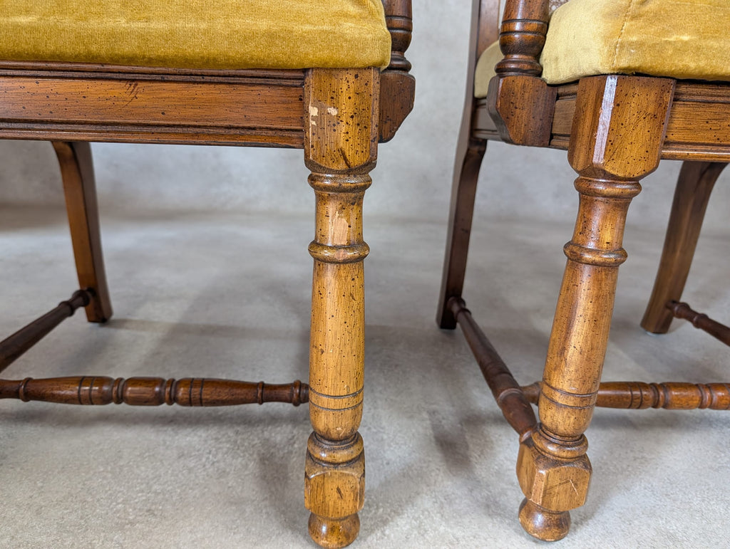 Pair of Vintage William & Mary Style High Back Armchairs / Carver Chairs