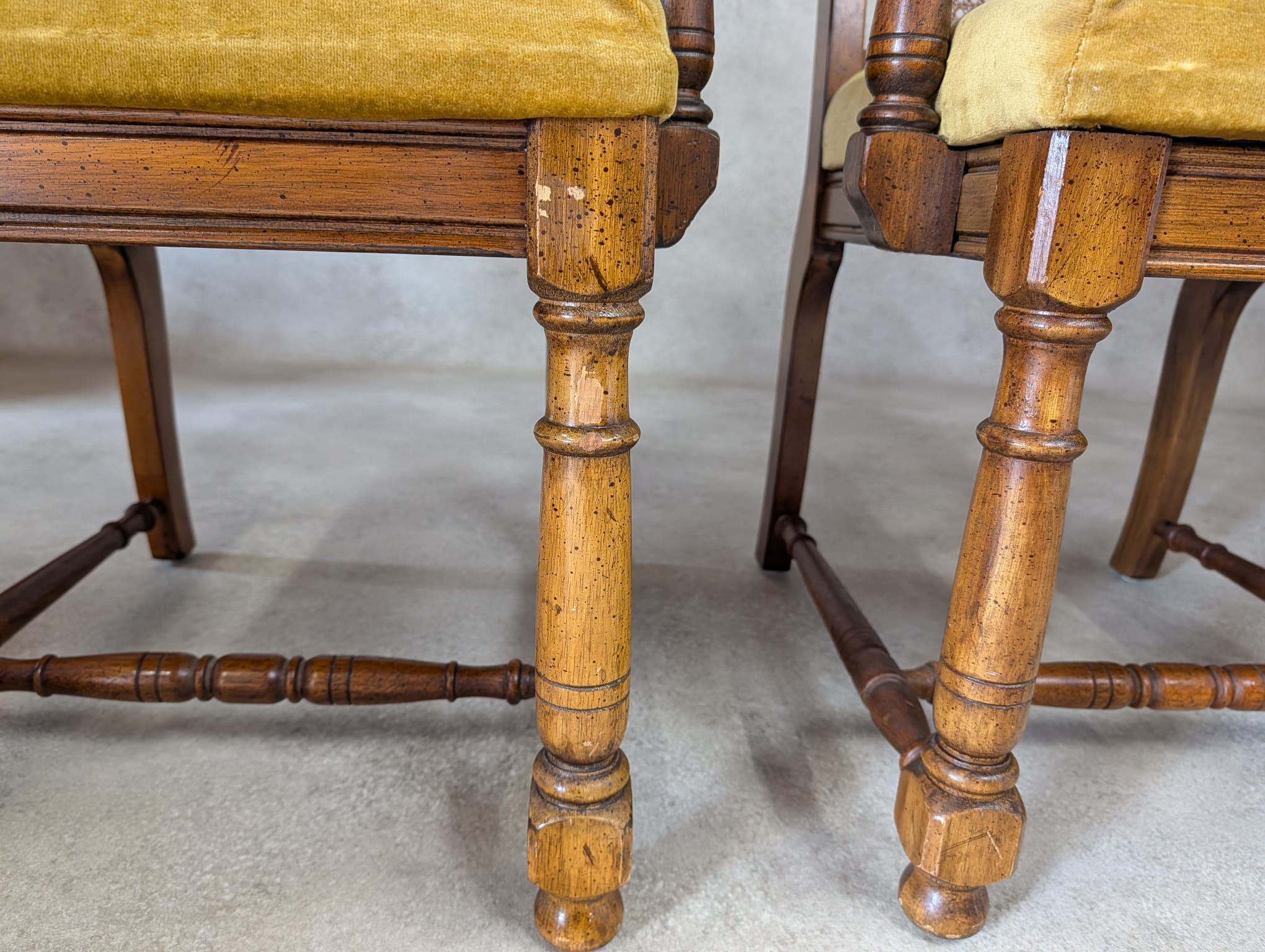 Pair of Vintage William & Mary Style High Back Armchairs / Carver Chairs