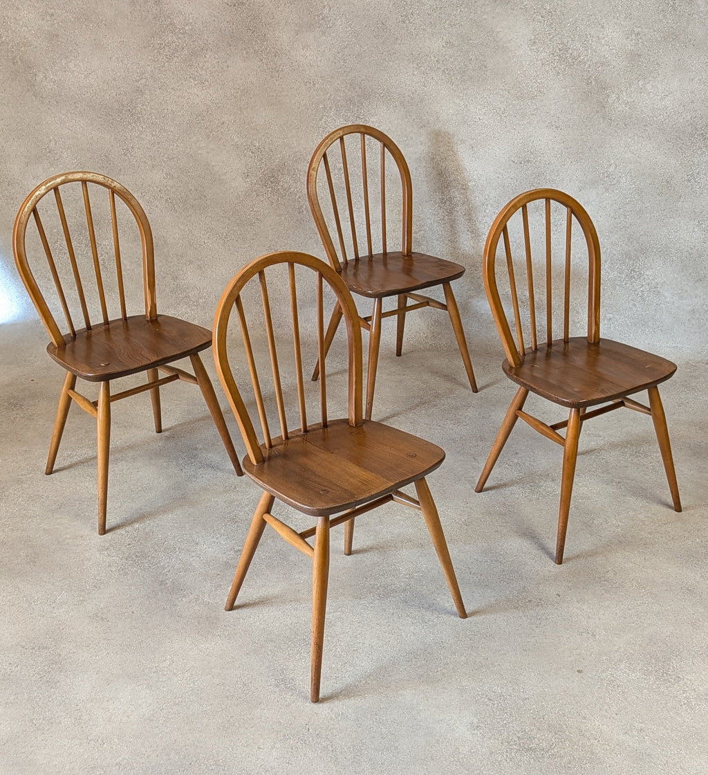 Set Of 4 Mid Century Ercol Hoop Back Dining Chairs -  Blue Label