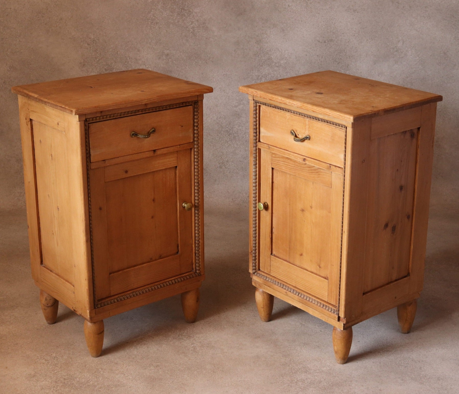 Pair of Vintage Country Pine Bedside Cabinets /Cupboards Farmhouse Nightstands