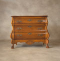 Small Oak Dutch Bombe Commode – Ornate Vintage Three-Drawer Chest