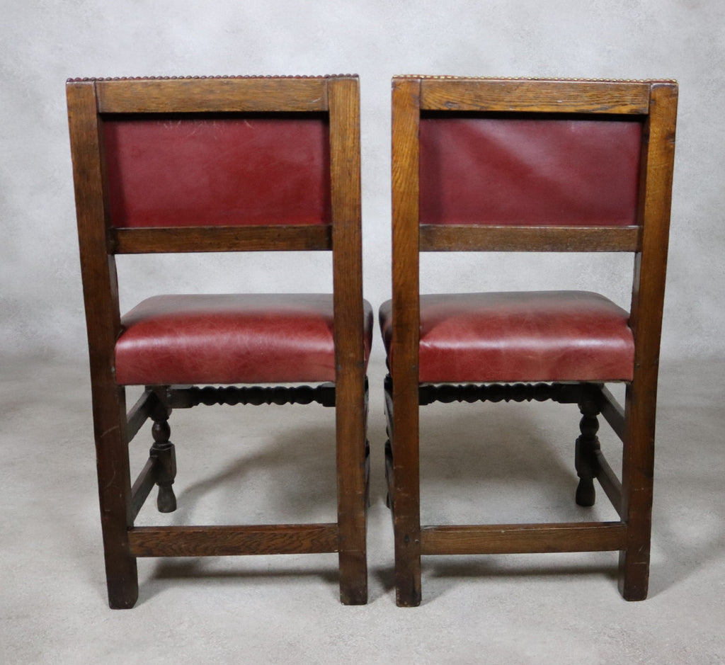 Set Of 6 Antique Cromwellian Style Oak And Leather Dining Chairs