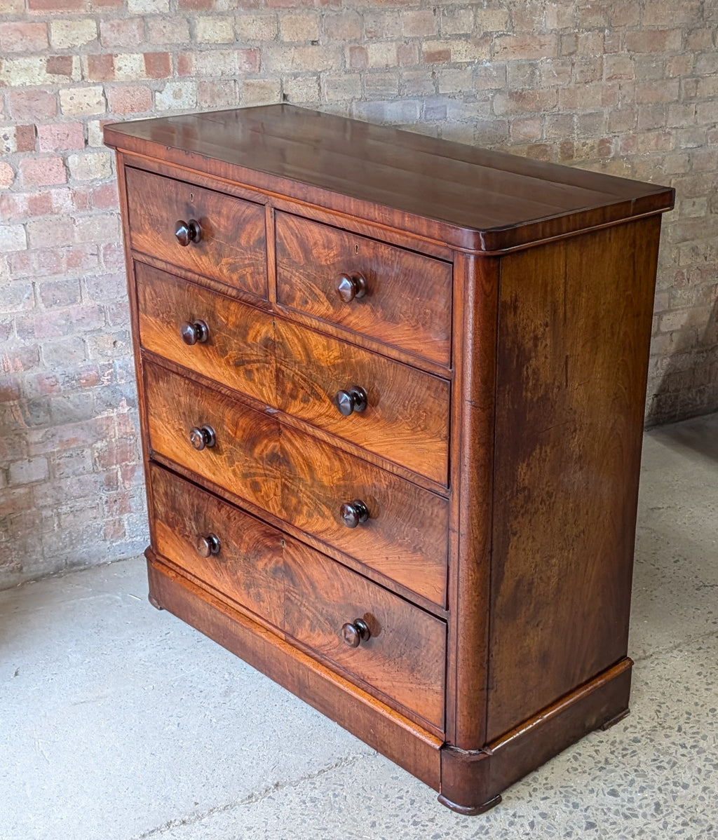 Antique Victorian Flame Mahogany Chest Of Drawers Large 2 Over 3 Tallboy C.1880