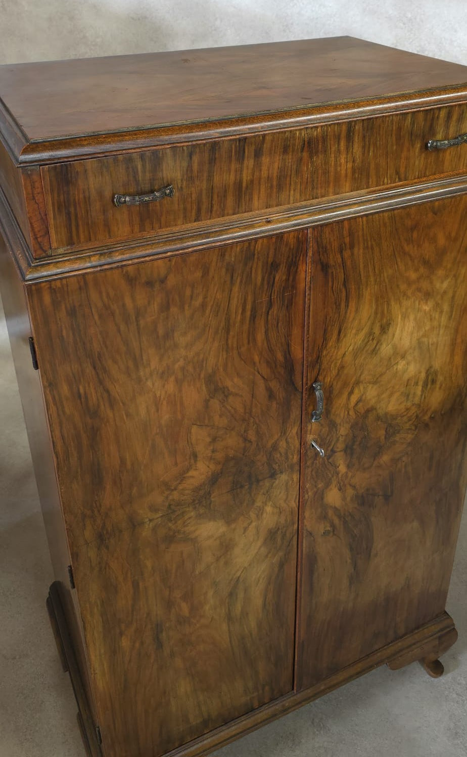 Vintage Art Deco Burr Walnut Compactum Tallboy 1930s Linen Cabinet
