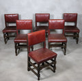 Set Of 6 Antique Cromwellian Style Oak And Leather Dining Chairs