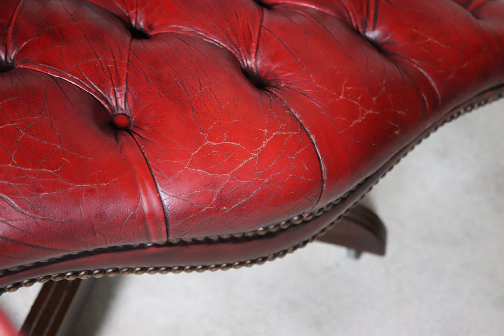 Vintage Red Leather Chesterfield Captians Chair Swivel Office / Desk Chair