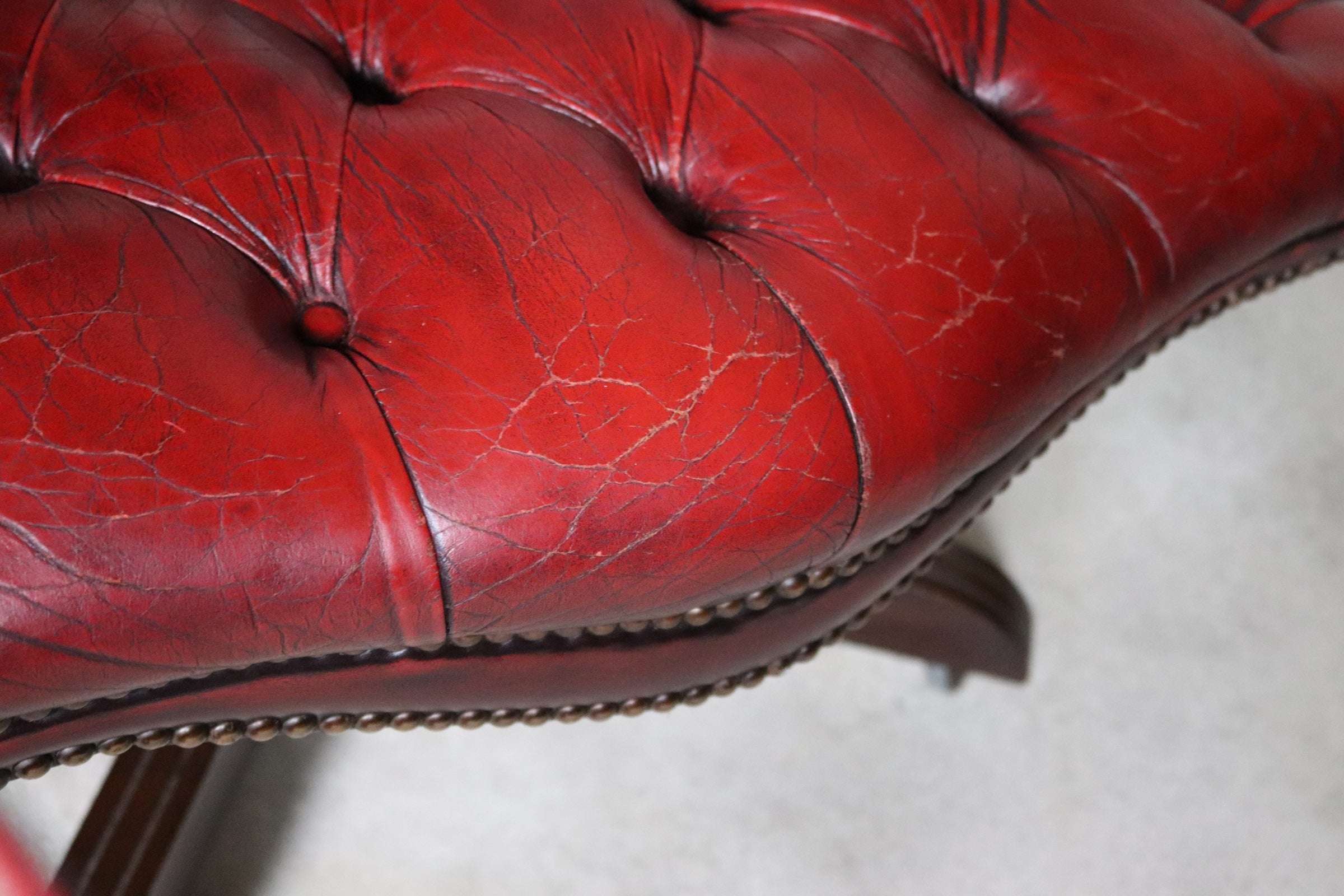 Vintage Red Leather Chesterfield Captians Chair Swivel Office / Desk Chair