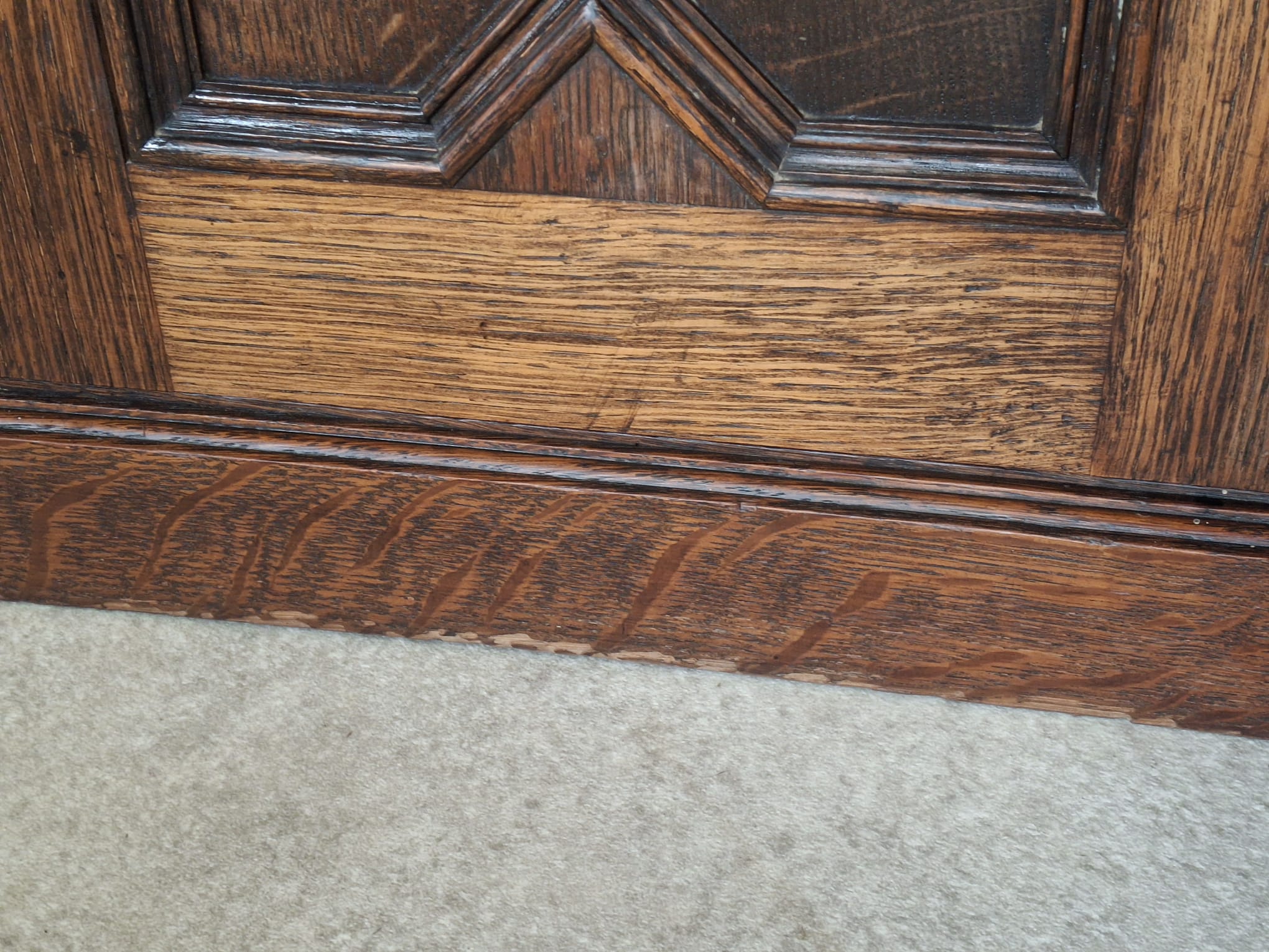 Large Antique Edwardian Jacobean Revival Oak Pedestal Desk - Gallery Top