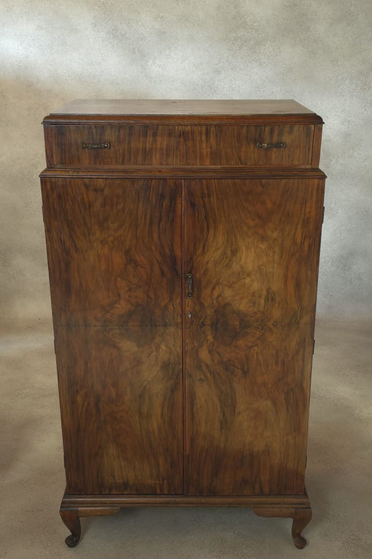 Vintage Art Deco Burr Walnut Compactum Tallboy 1930s Linen Cabinet