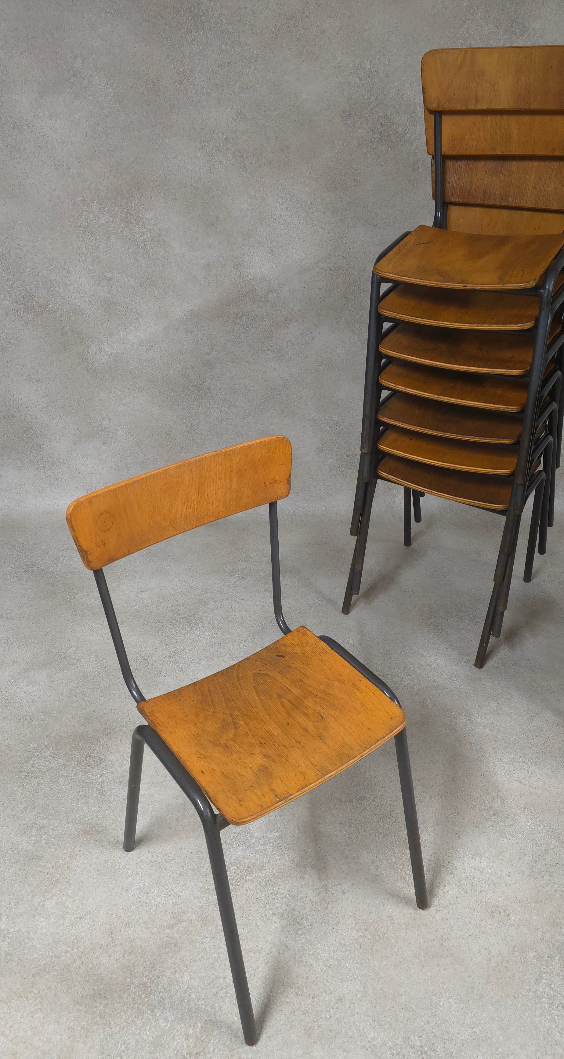 Vintage Industrial Stacking Chairs - Steel Style Furniture - Plywood & Steel
