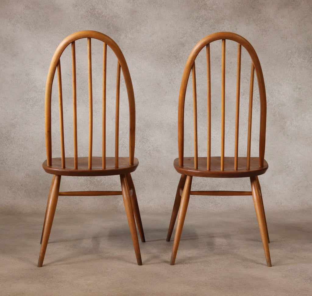 Pair Of Mid Century Ercol Elm & Beech Quaker Dining Chairs