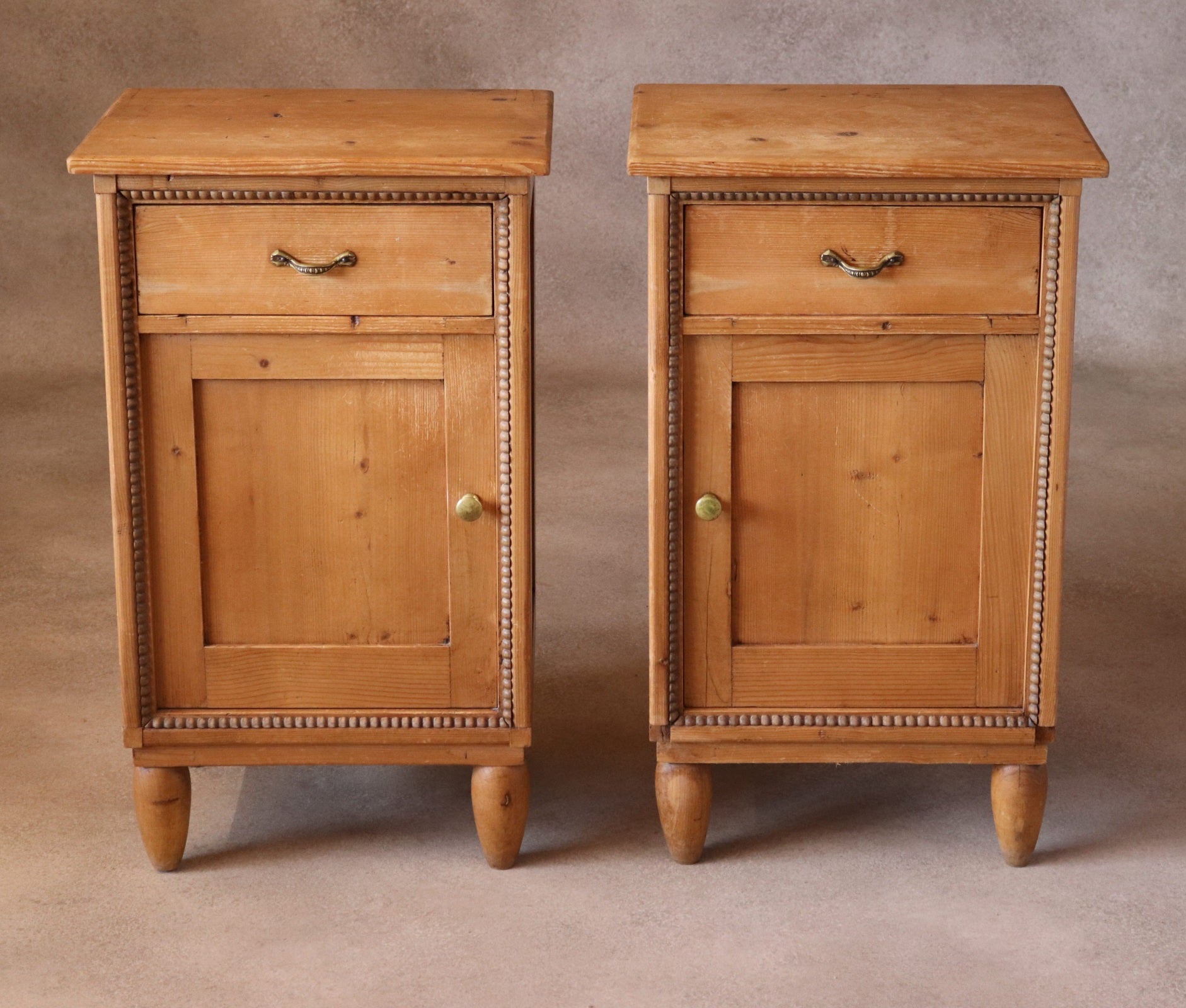 Pair of Vintage Country Pine Bedside Cabinets /Cupboards Farmhouse Nightstands