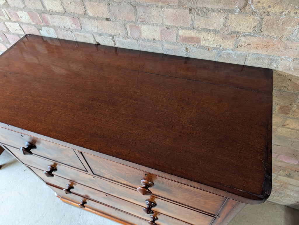 Antique Victorian Flame Mahogany Chest Of Drawers Large 2 Over 3 Tallboy C.1880
