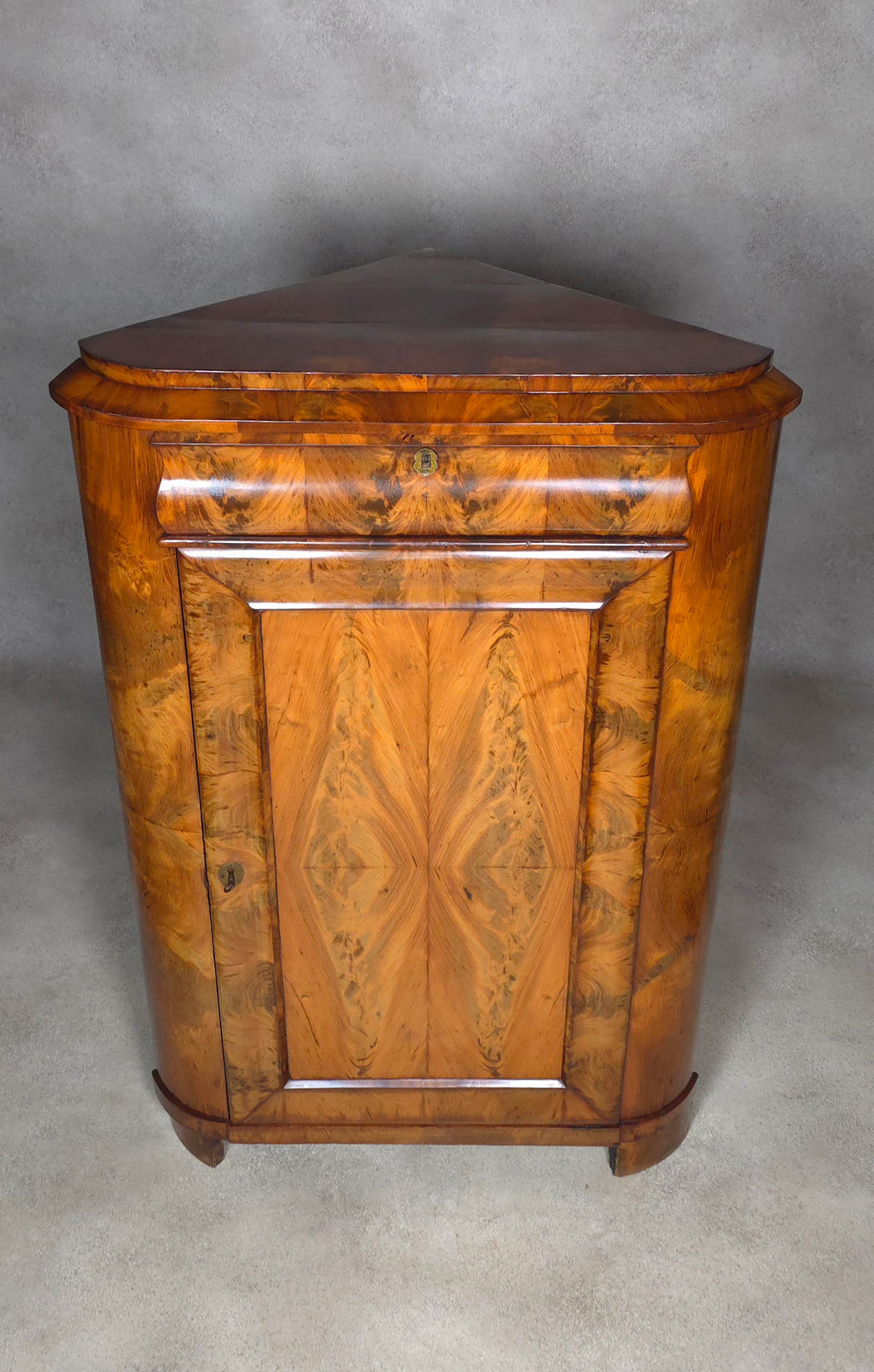 Antique Biedermeier Burr Walnut Corner Cabinet French Encoignure Cupboard C.1830