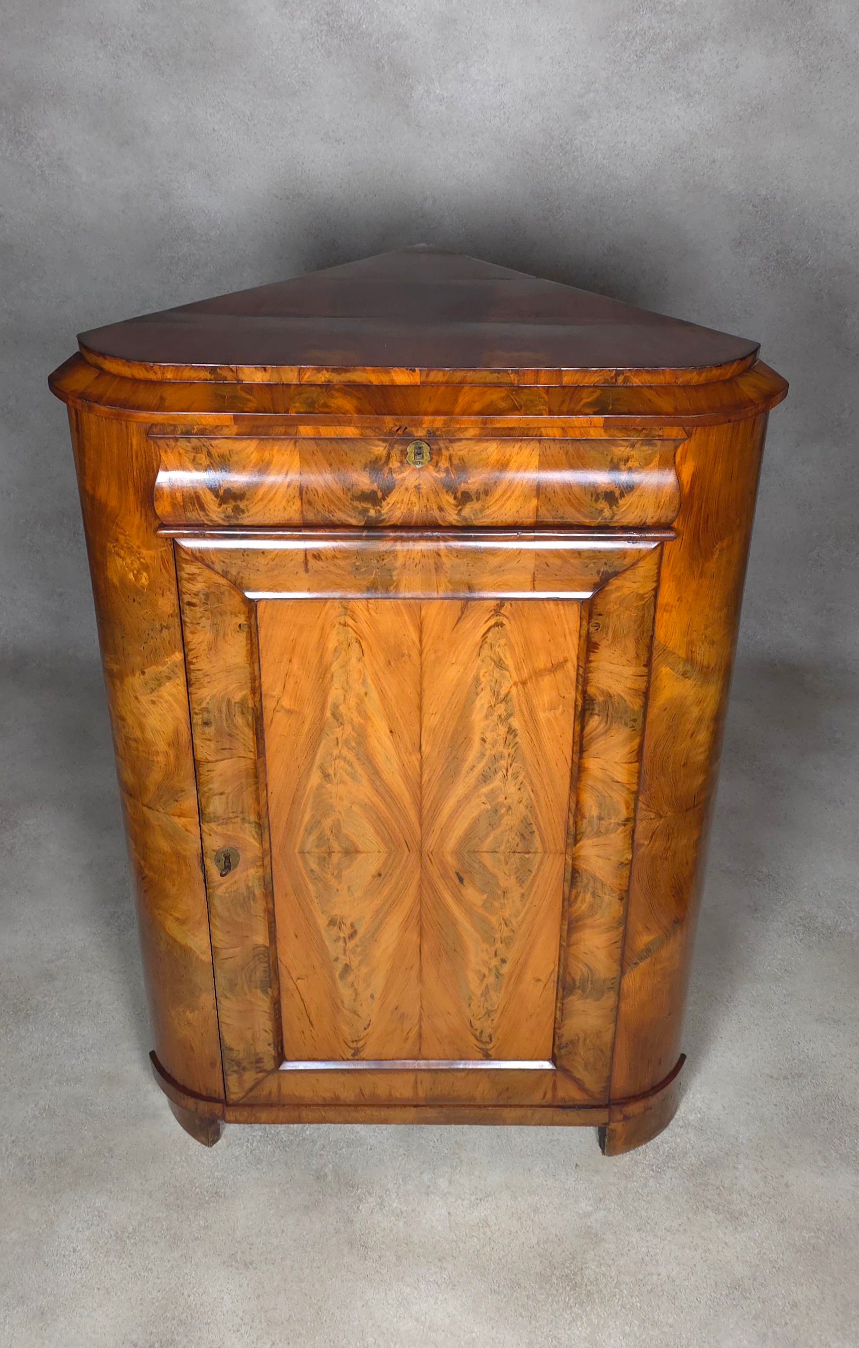 Antique Biedermeier Burr Walnut Corner Cabinet French Encoignure Cupboard C.1830