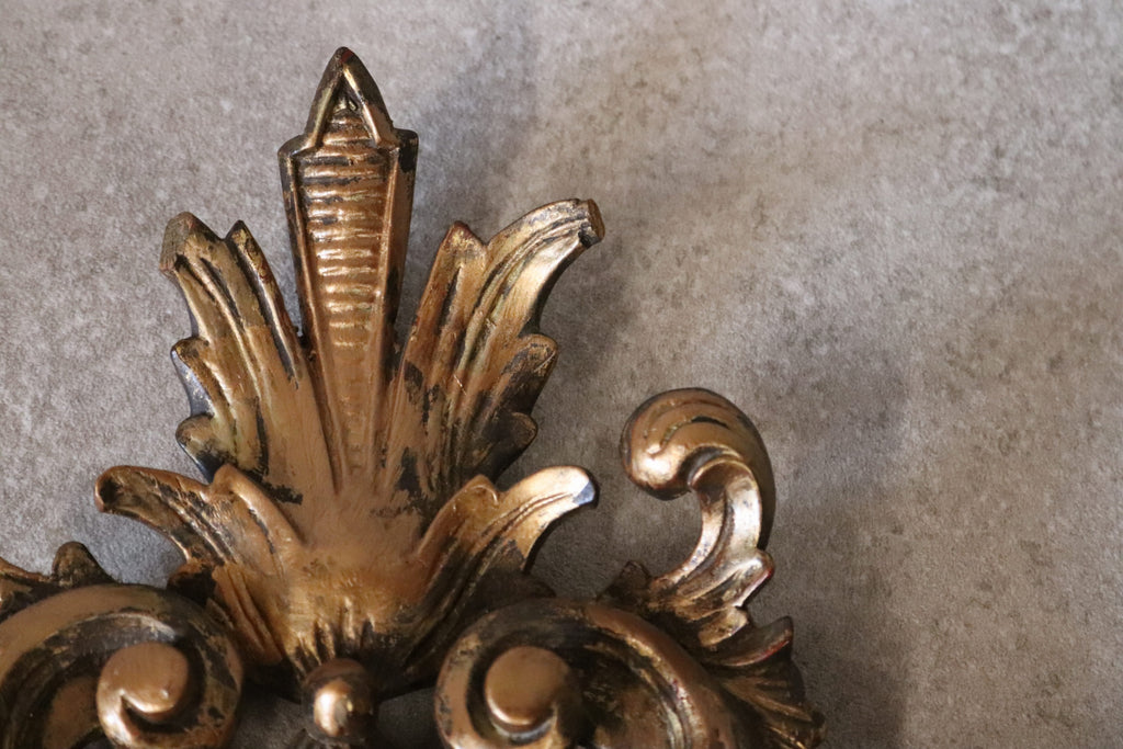 Pair Vintage Rococo Style Ornate Gilt Wall Sconce Mirrors Carved Wood Girandole