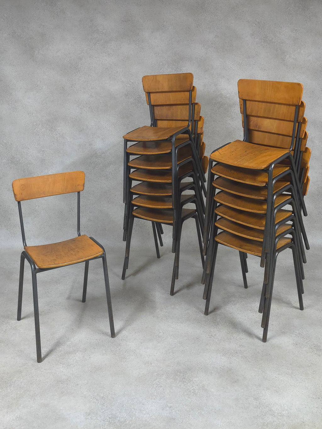 Vintage Industrial Stacking Chairs - Steel Style Furniture - Plywood & Steel