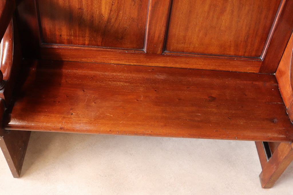 Antique Victorian Mahogany Hall Settle Bench with Panelled High Back c.1890